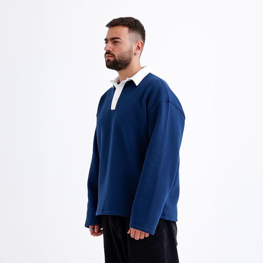 Lacivert Polo Yaka Oversize Sweatshirt