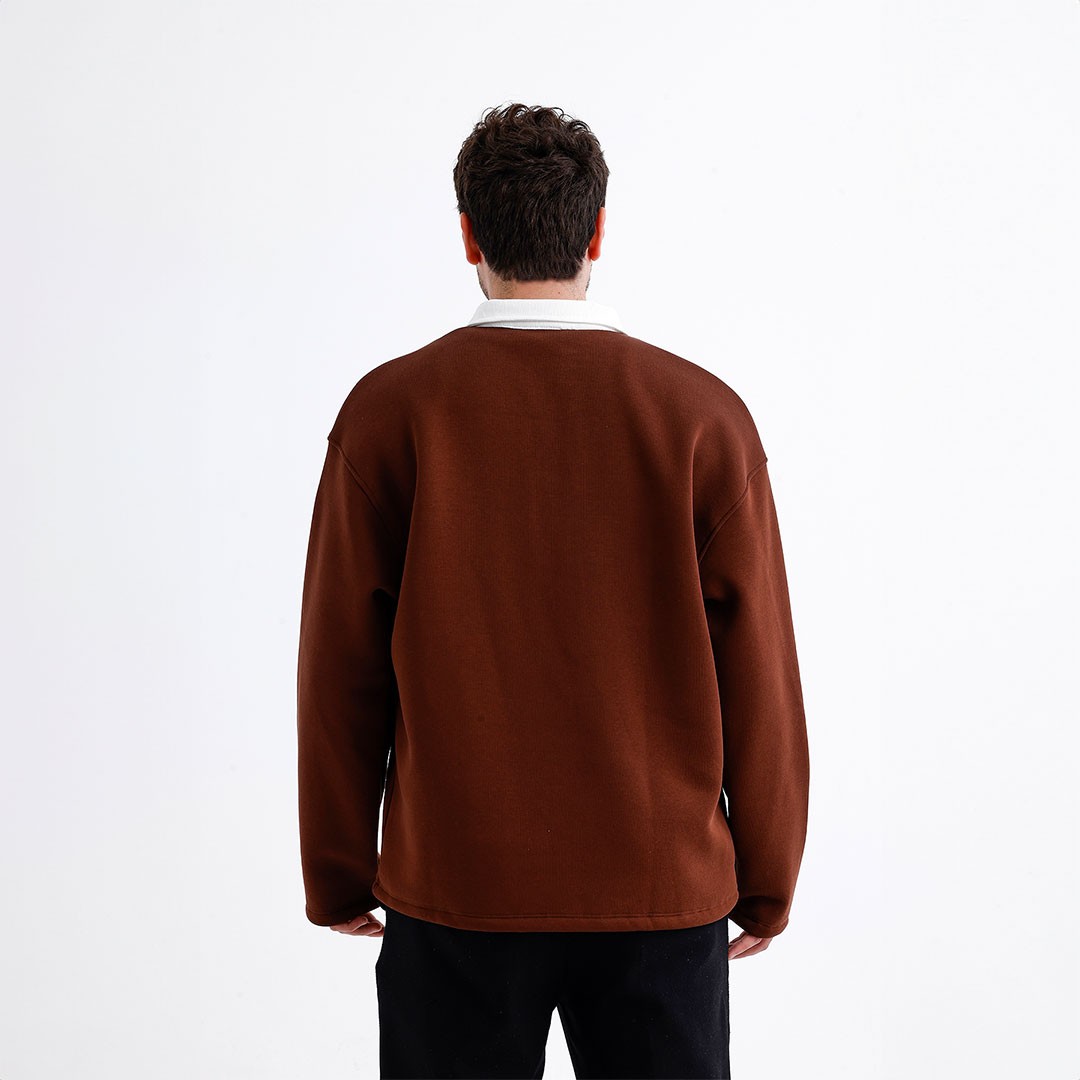 Kahverengi Polo Yaka Oversize Sweatshirt