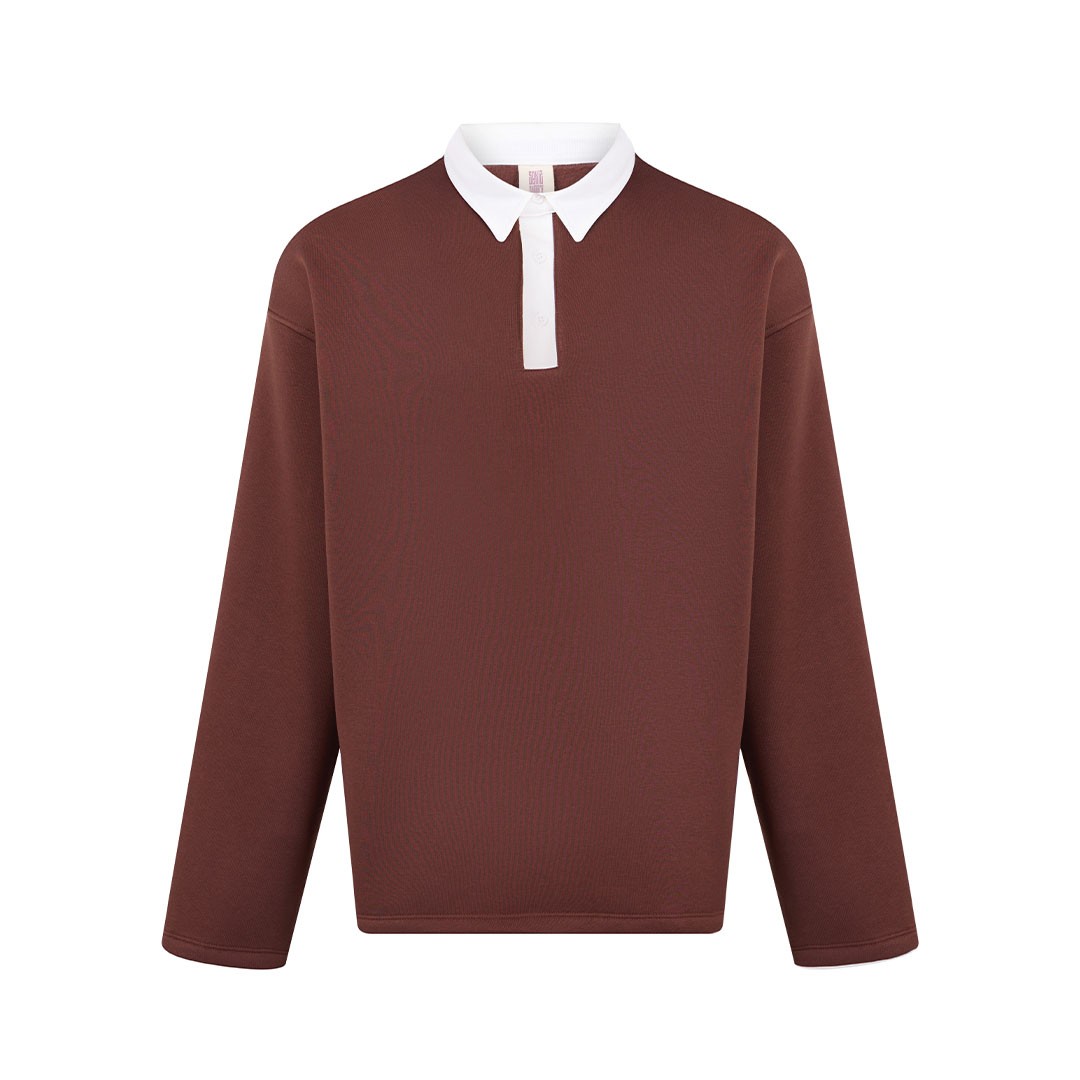 Kahverengi Polo Yaka Oversize Sweatshirt