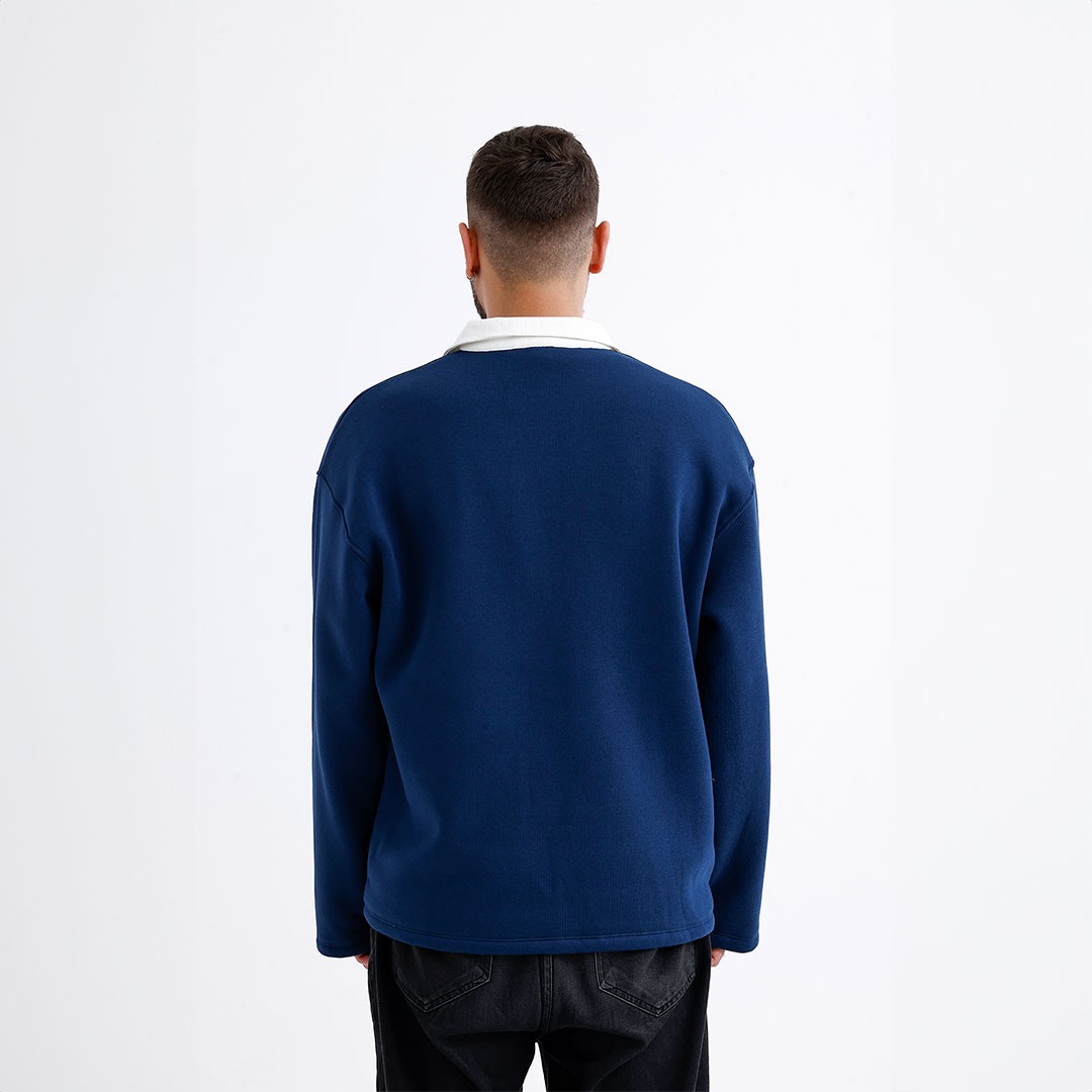 Lacivert Polo Yaka Oversize Sweatshirt