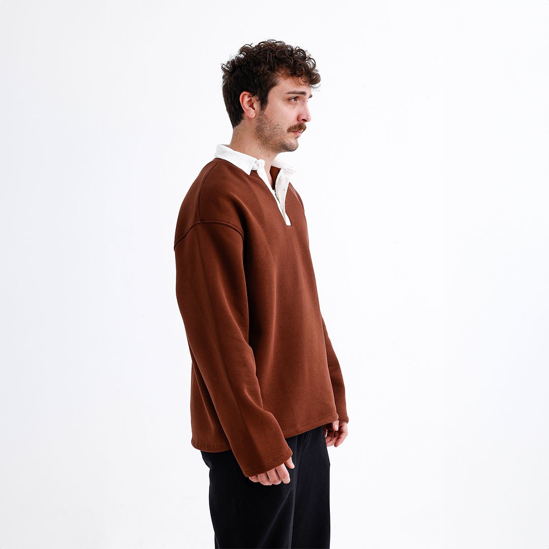 Kahverengi Polo Yaka Oversize Sweatshirt