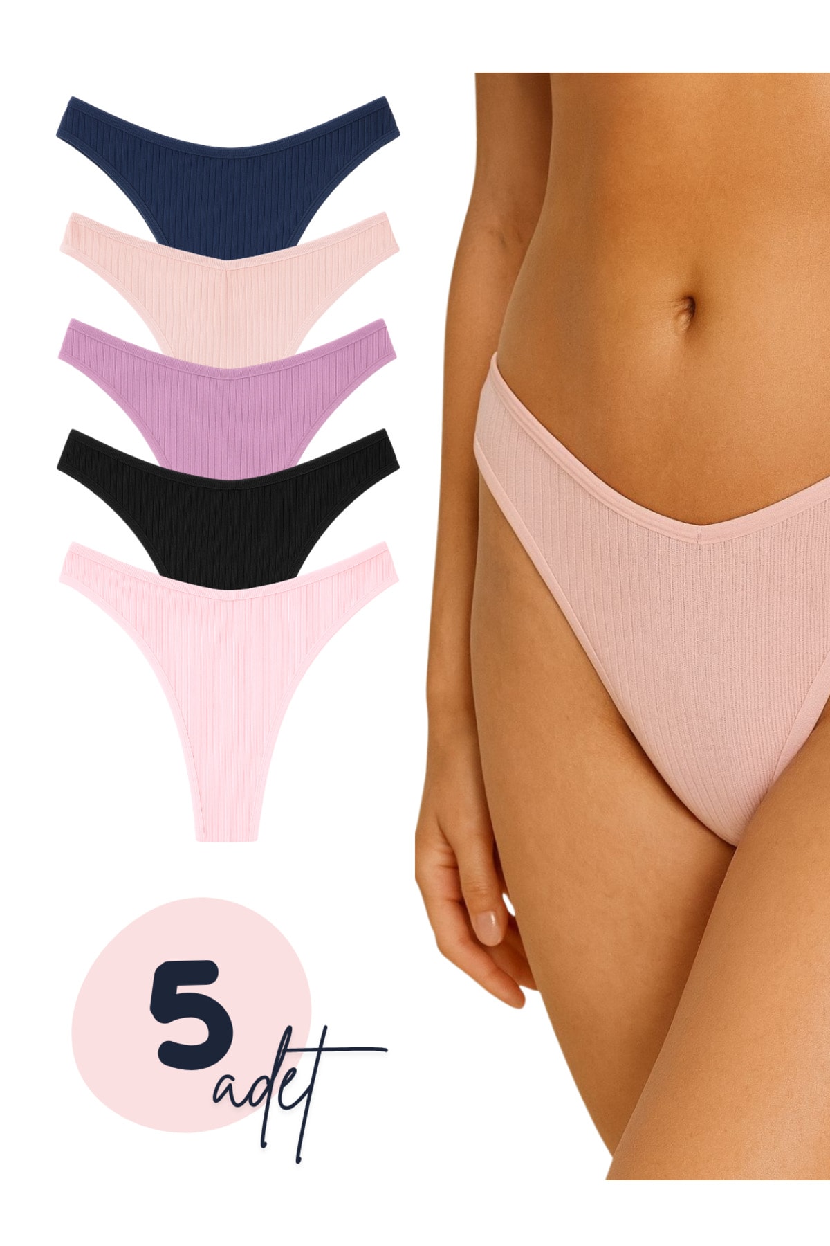 Kadın Yüksek Bel Ribana Külot – 5’li Koyu ve Soft Renk Paket - koyu ve soft renk