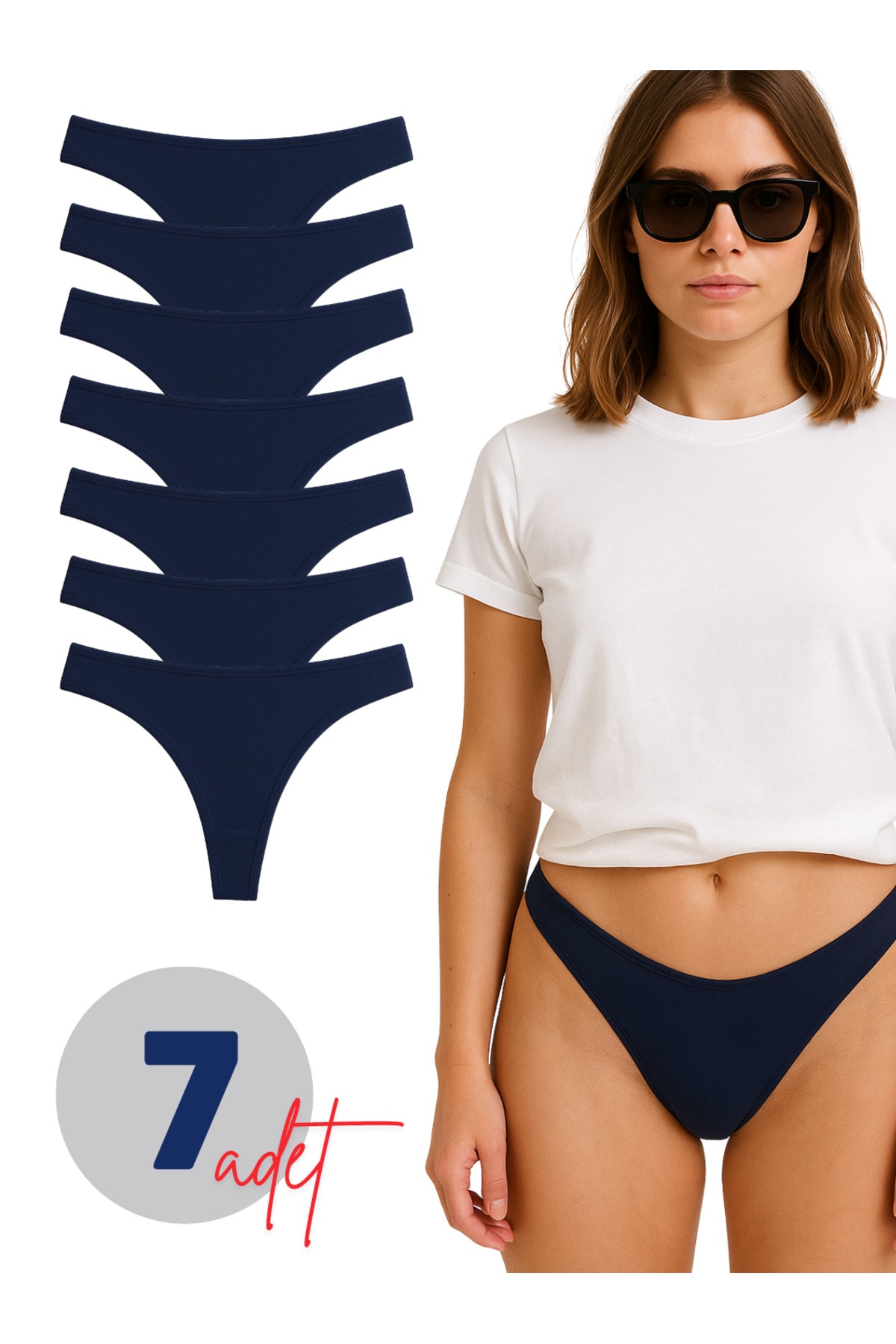 Kadın Pamuklu Likralı Tanga Külot 7'li Paket - Gri Renk - lacivert
