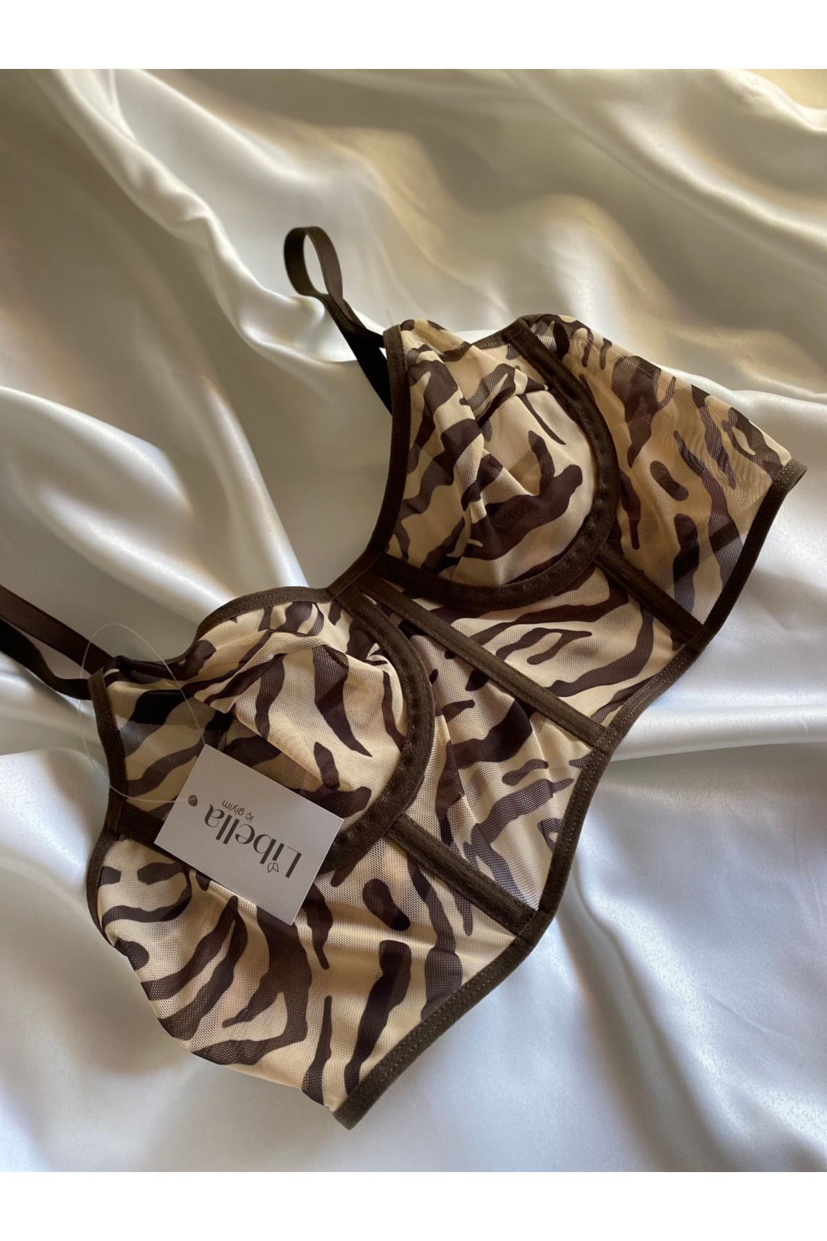 Comfort Zebra Desen Büstiyer Tül - Iç Çamaşırı Takımı - Fantazi Takım