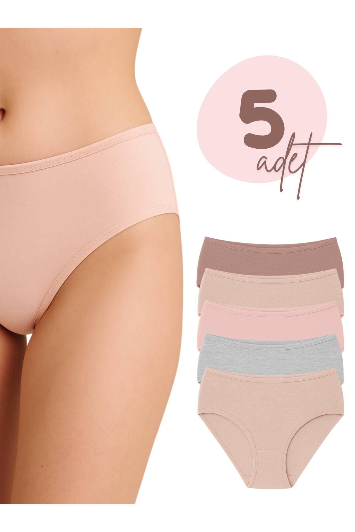 Kadın Külot 5'li Paket Yüksek Bel Pamuklu Likralı  - pastel renkler