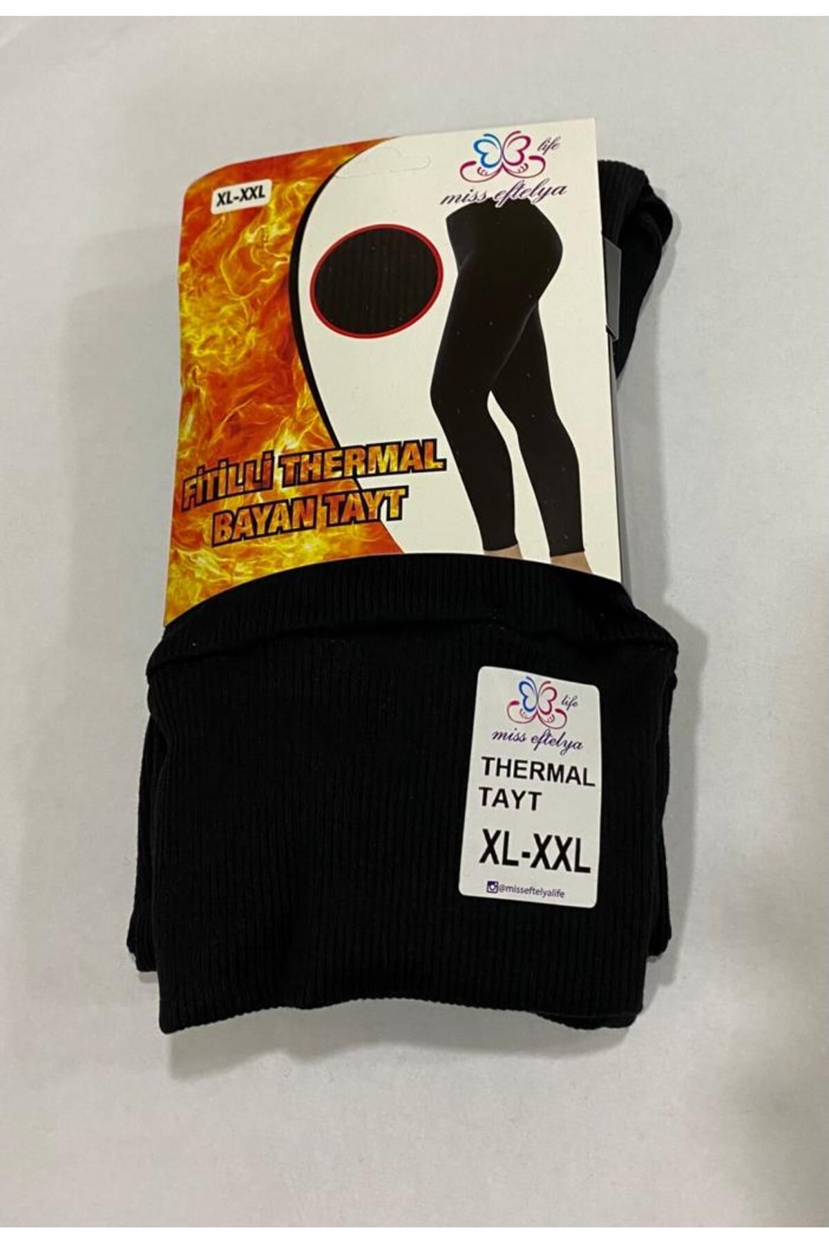 Kadın Siyah Yüksek Bel Içi Polarlı Şardonlu Fitilli Termal Tayt