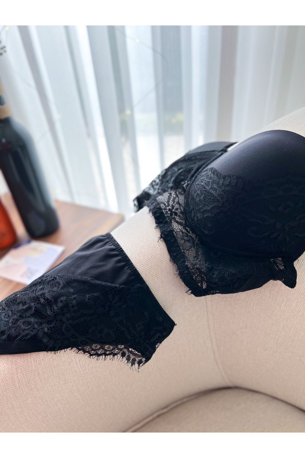 Kadın Siyah Desenli Balensiz Şık Fantazi 2'li Bralet Takım - Çeyiz Takım