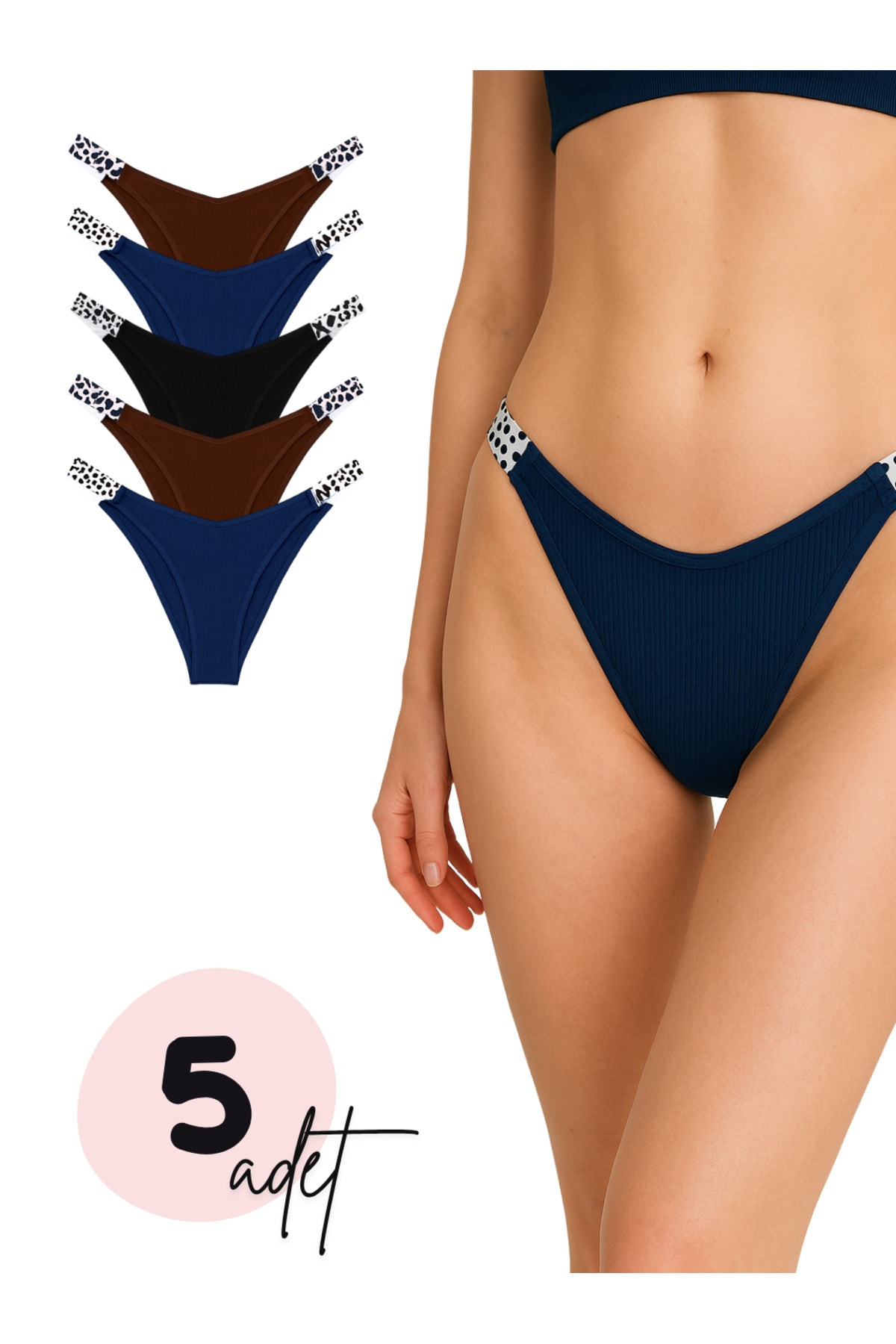 Kadın Yüksek Bel Ribana Külot – 5’li Koyu ve Soft Renk Paket - koyu renk