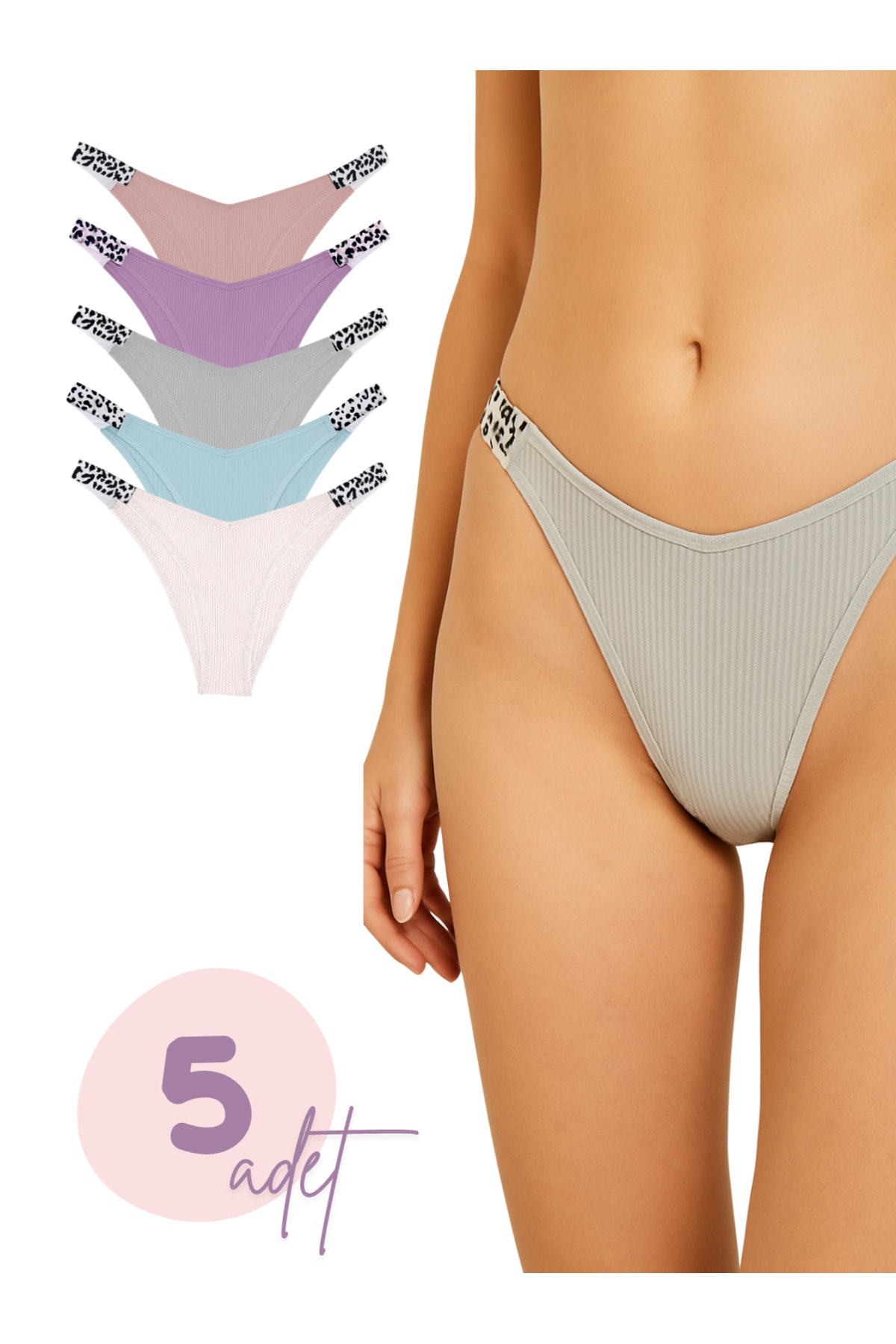 Kadın Yüksek Bel Ribana Külot – 5’li Koyu ve Soft Renk Paket - pastel renk