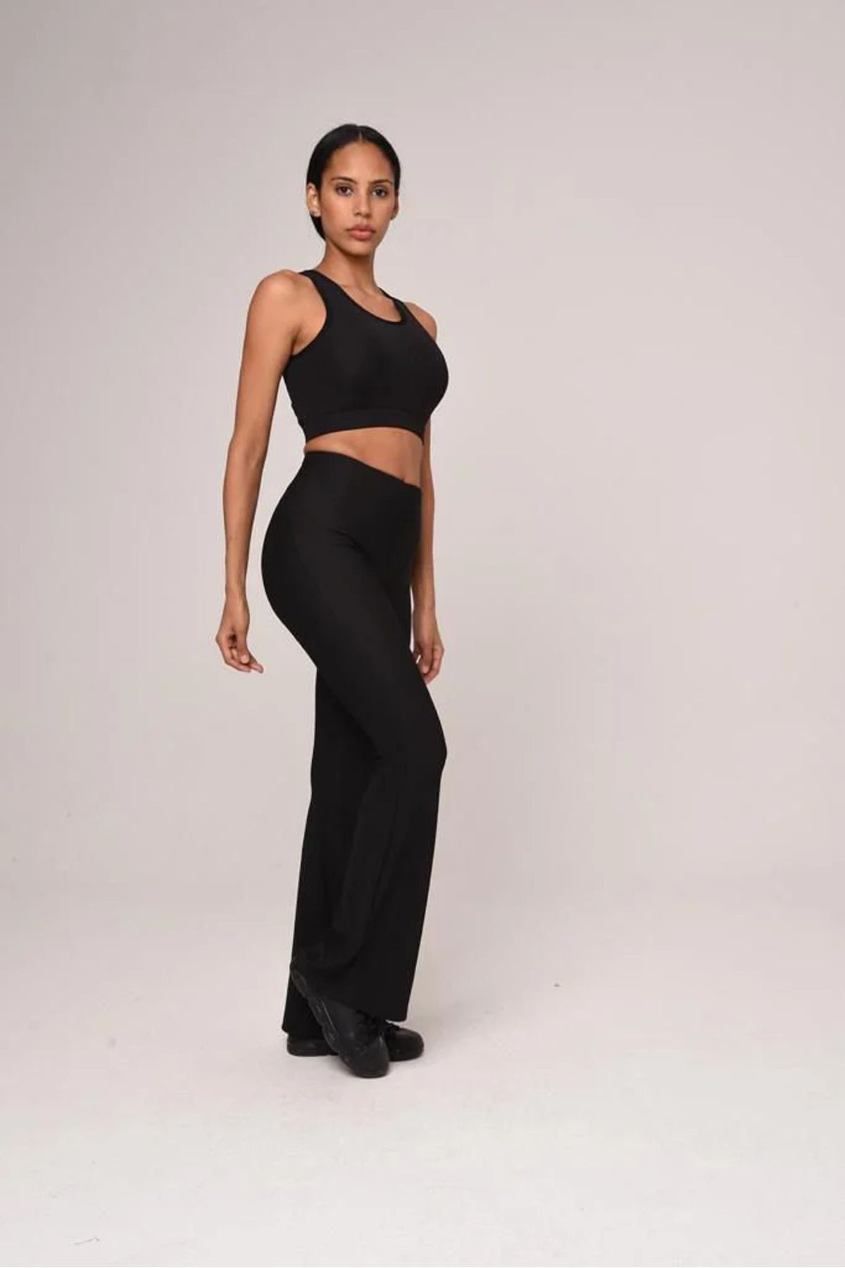 Kadın Siyah İspanyol Paça  Modelli  Fitilli Detay Tayt