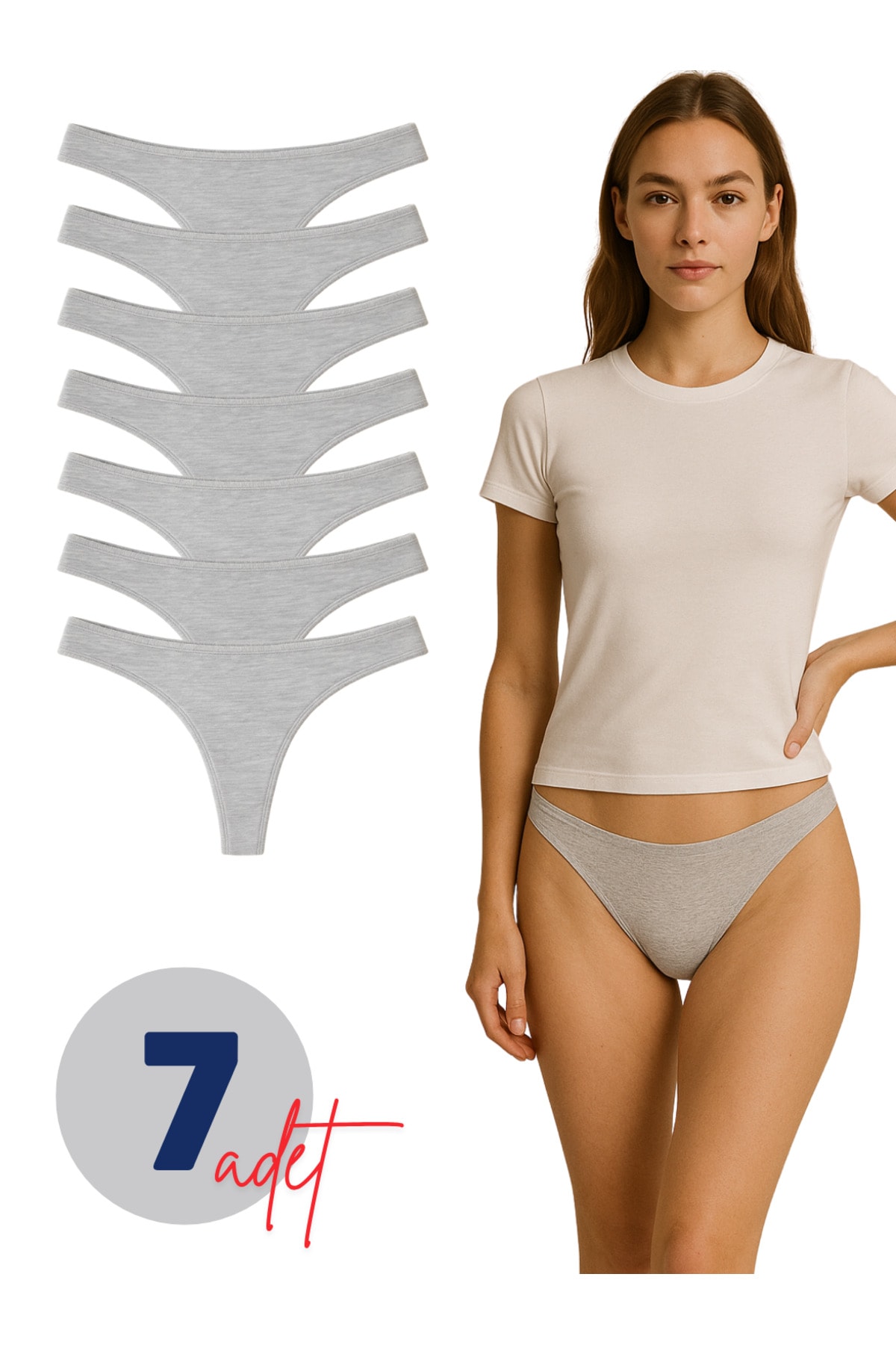 Kadın Pamuklu Likralı Tanga Külot 7'li Paket - Gri Renk - gri
