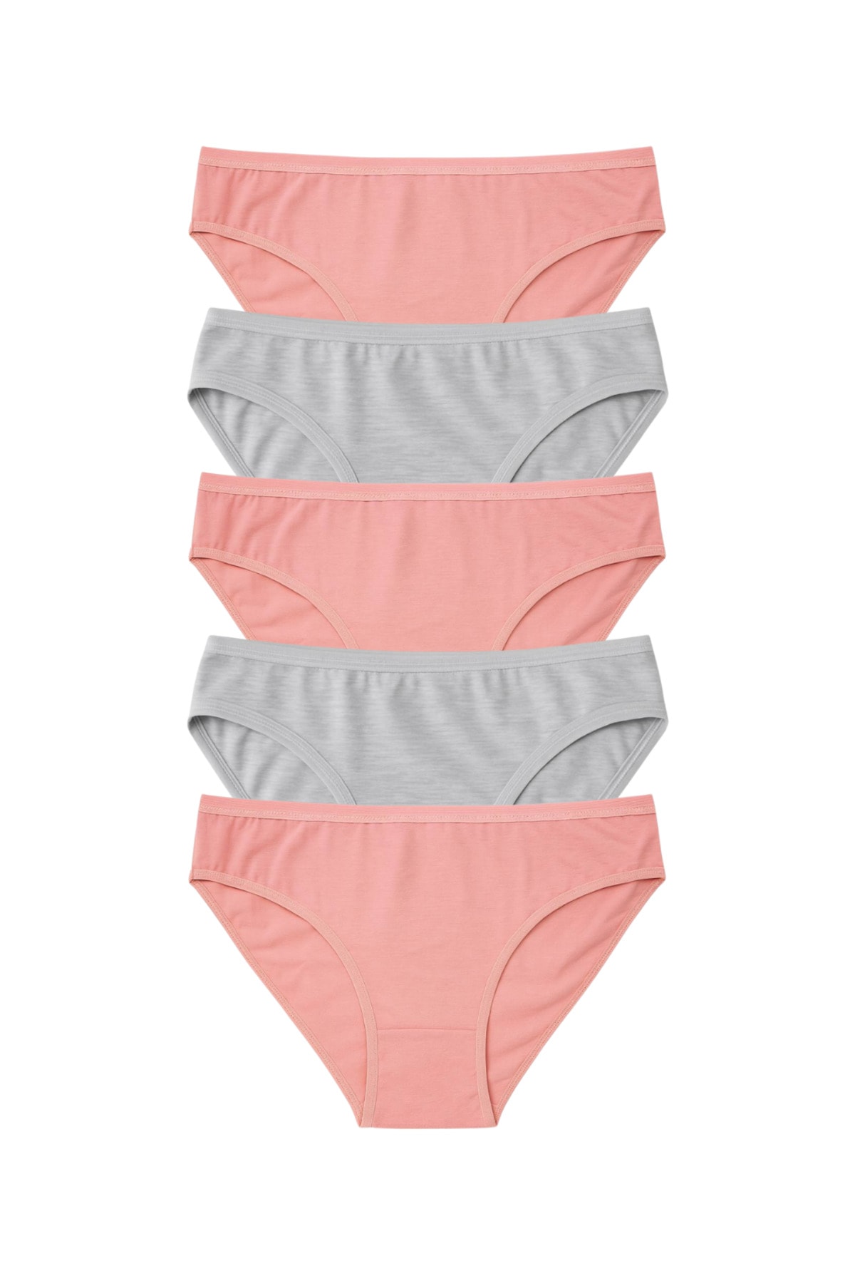 Kadın Pamuklu Likralı Bikini Külot 5'li Paket – Pastel Renk (Pembe, Gri)