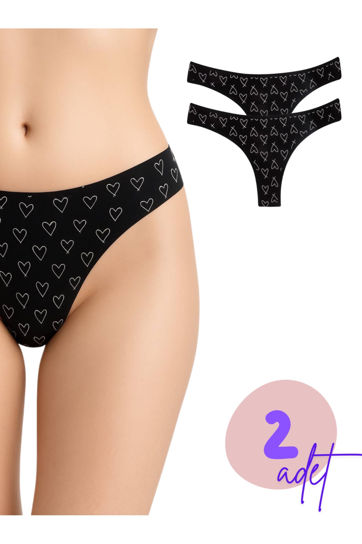 Kadın Beyaz LOVE Baskılı Pamuklu Likralı Brezilian Külot 2'li Paket - Siyah