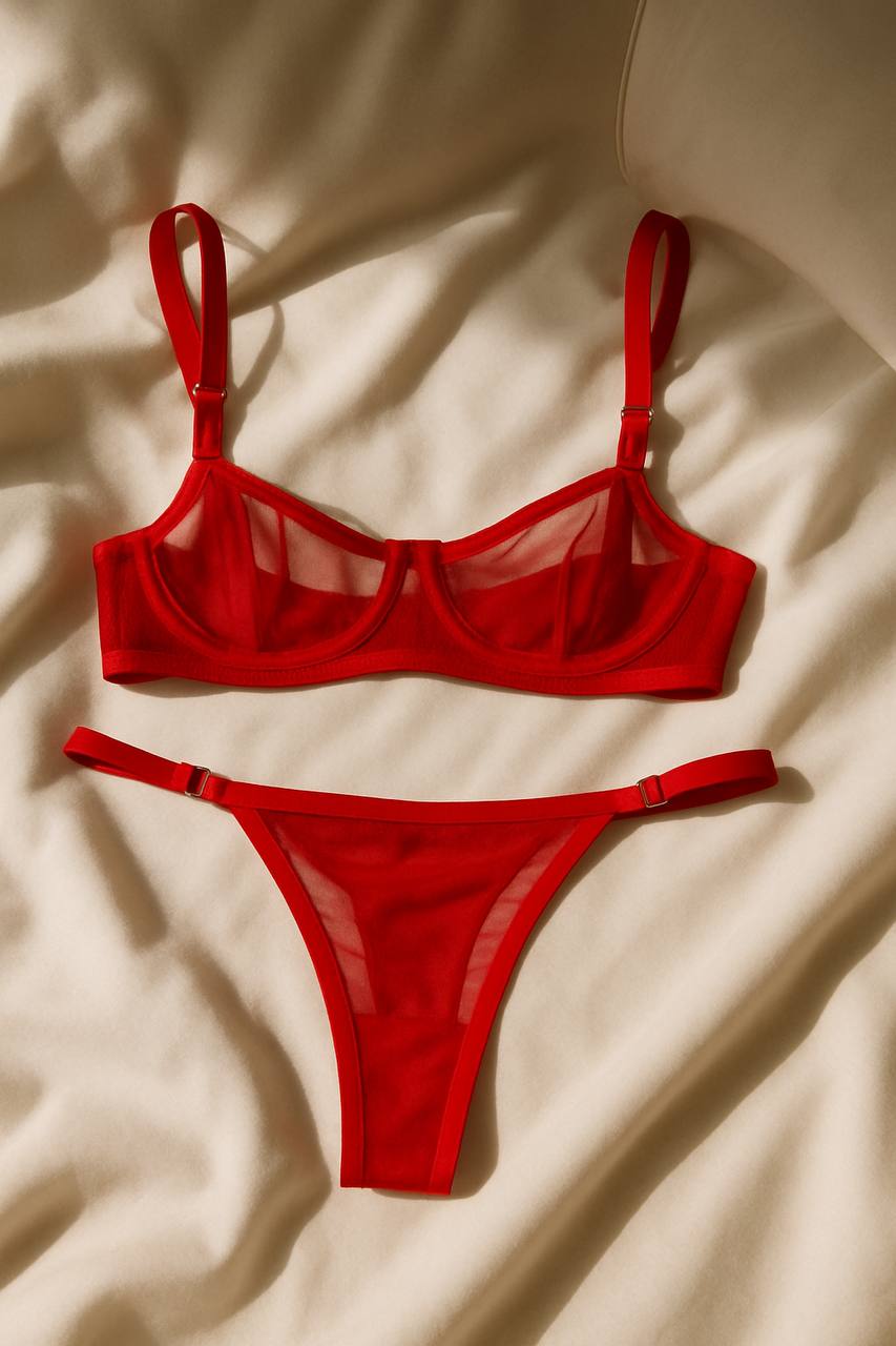 Kırmızı Balenli, Tül Bralet Set