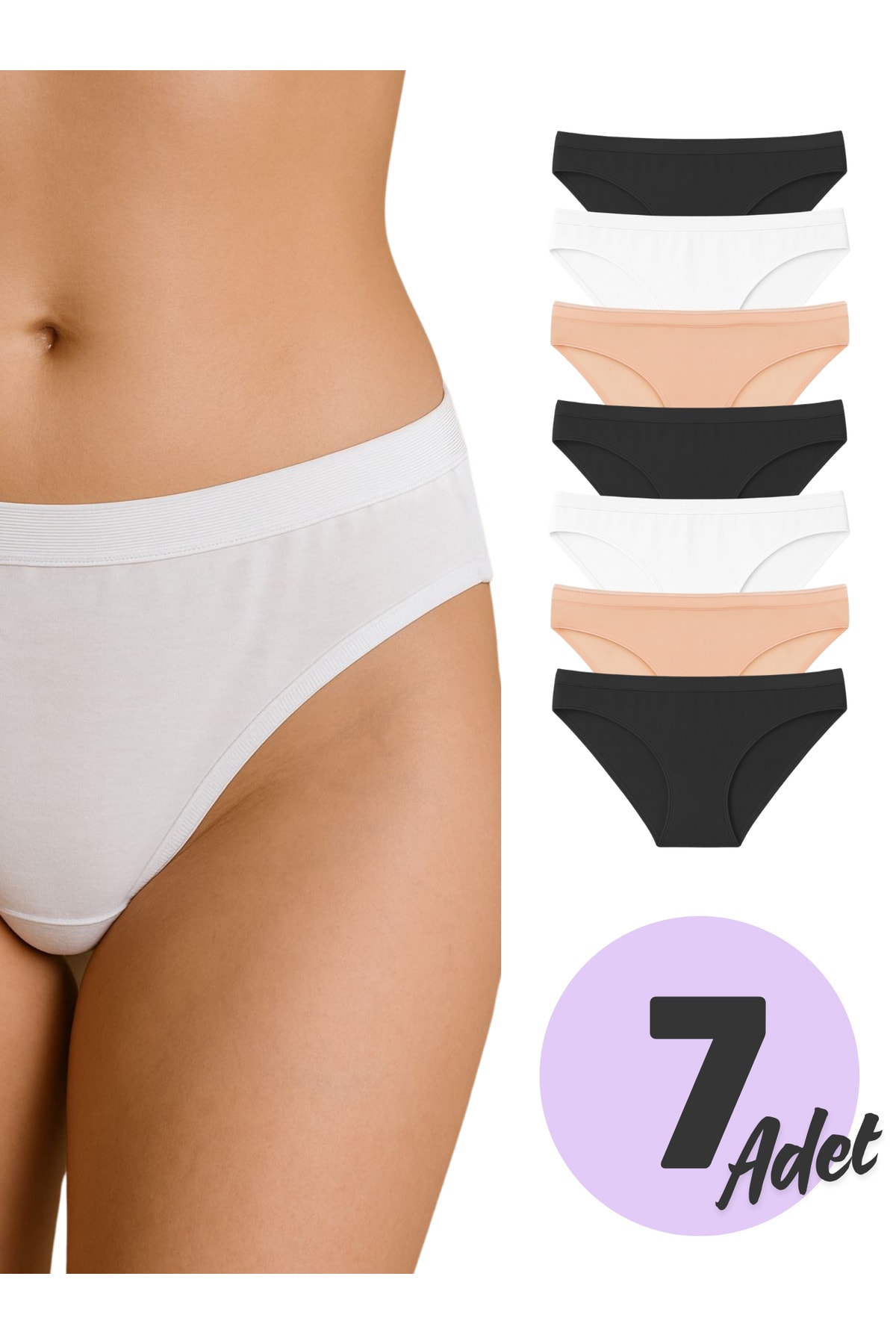 Kadın Pamuklu Likralı Bikini Külot 7'li Paket 