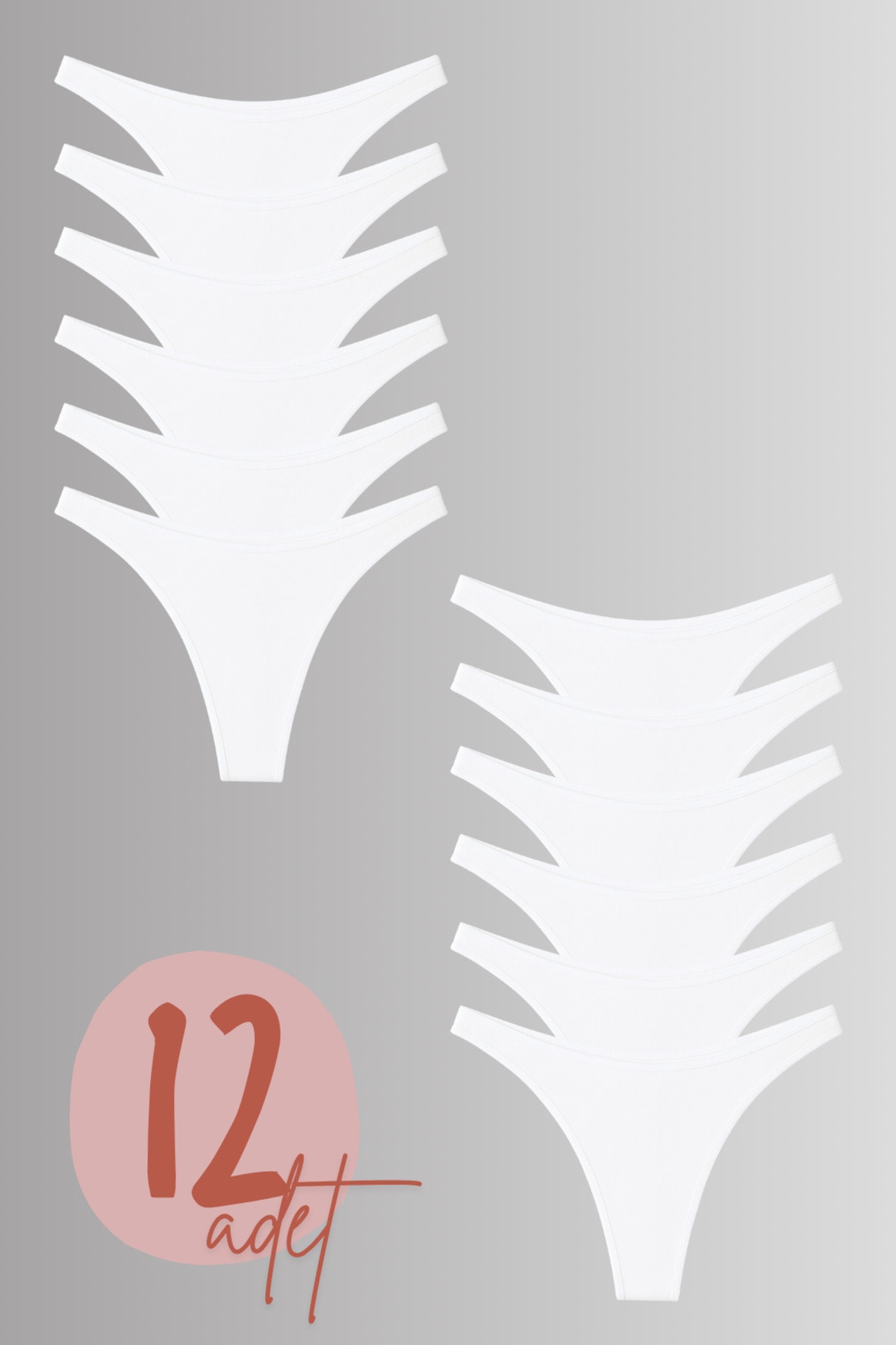 Kadın Pamuklu Likralı Tanga Külot 12'li Paket - beyaz-beyaz