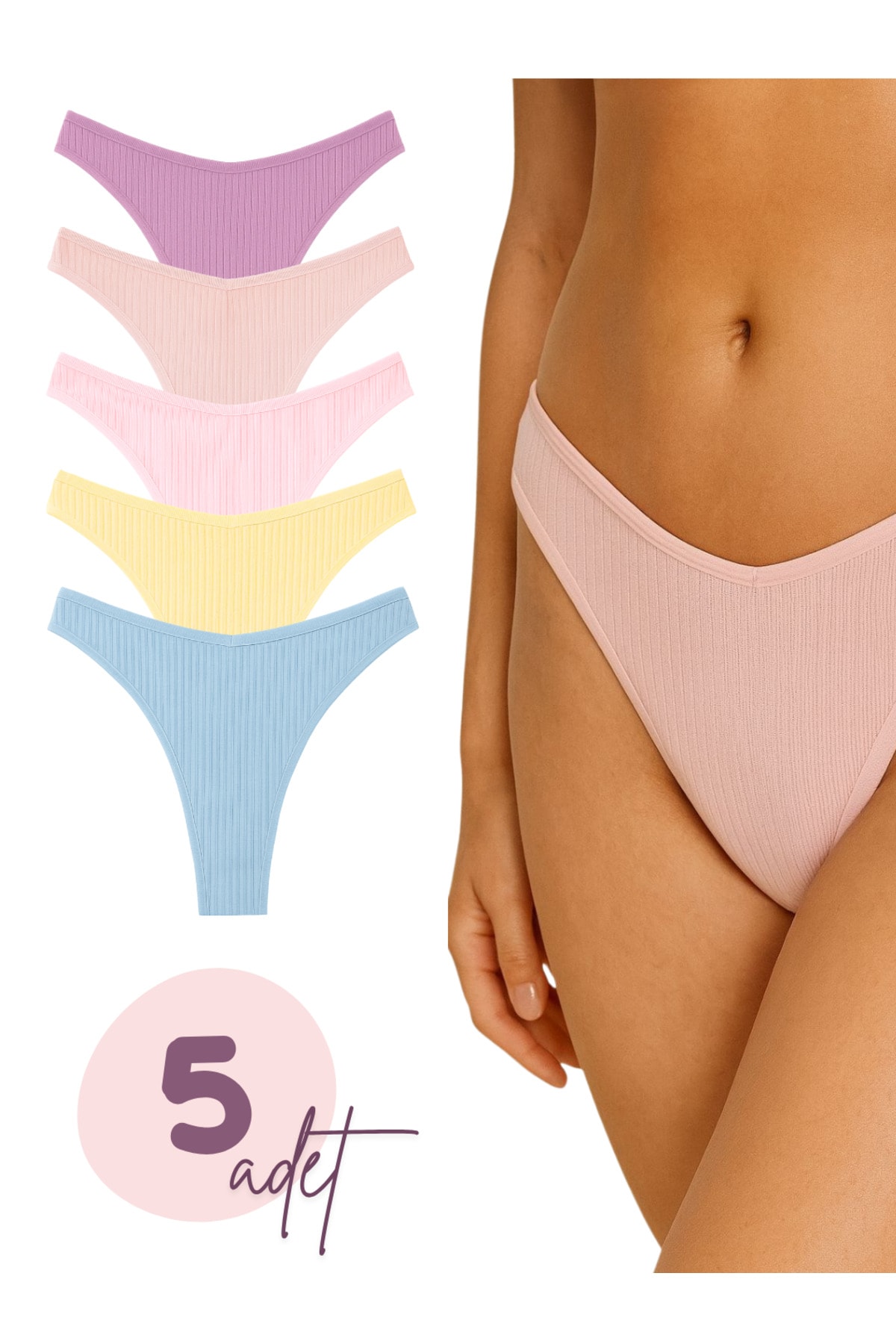 Kadın Yüksek Bel Ribana Külot – 5’li Koyu ve Soft Renk Paket - pastel ton