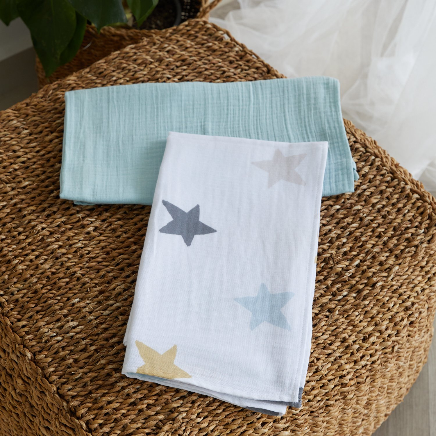 Organic Newborn Muslin Set - Blue Color And Star Themed