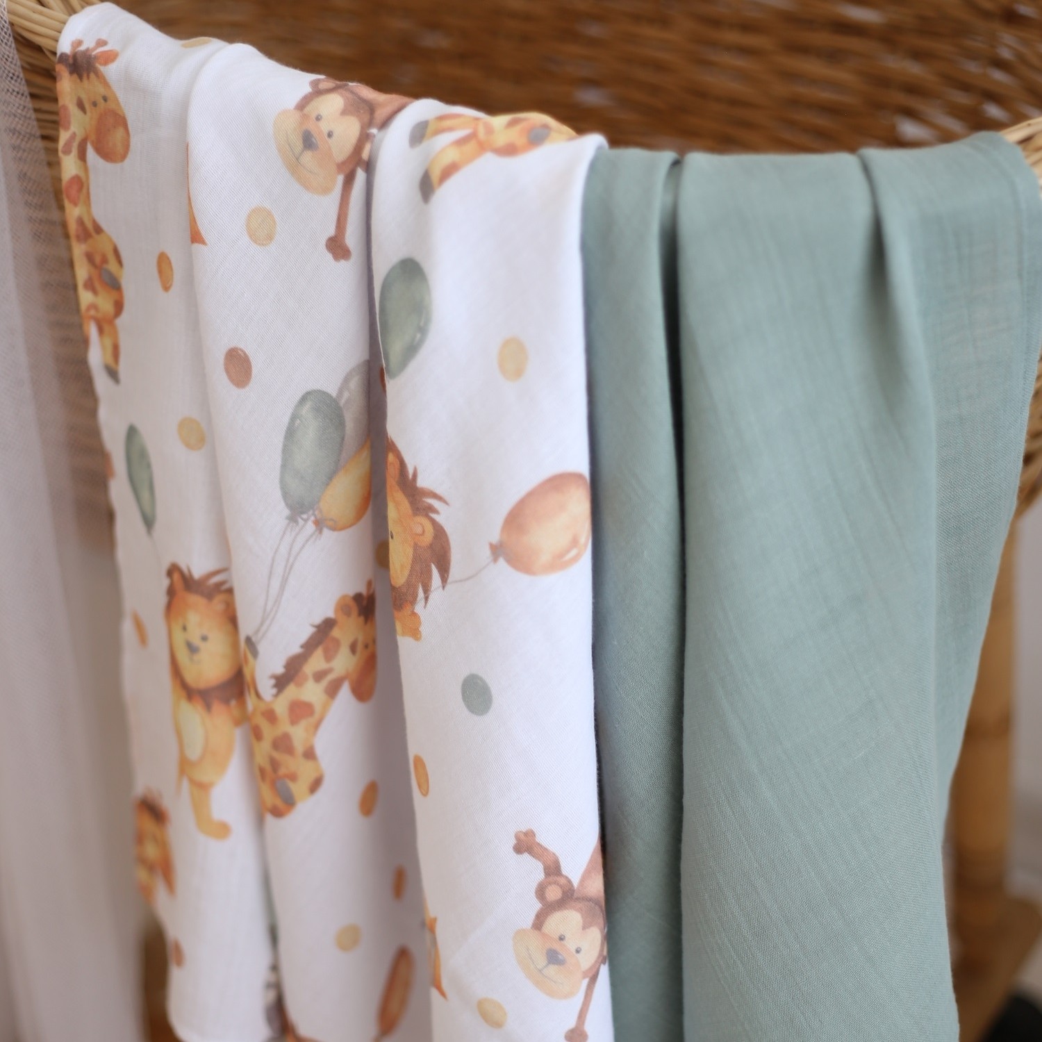 Organic Newborn Muslin Set - Aqua Green Color And Animal Themed