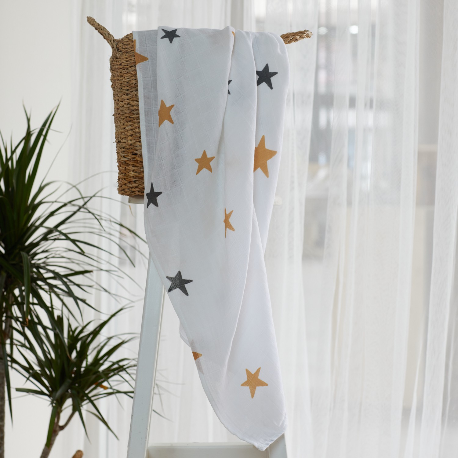 Organic Double Layer Checkered Muslin - Star Themed