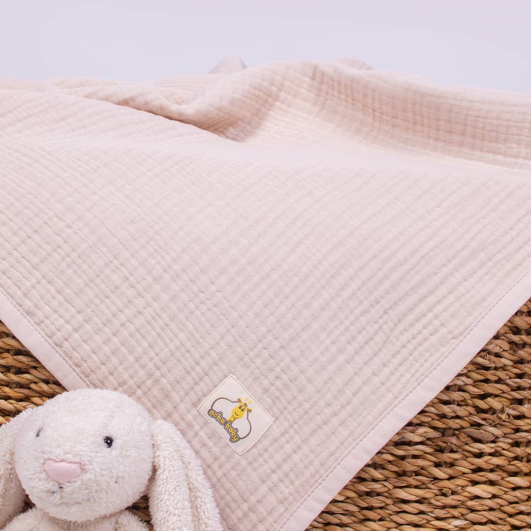 Organik 4 Kat Düz Renk Müslin Bebek Battaniyesi Krem Rengi