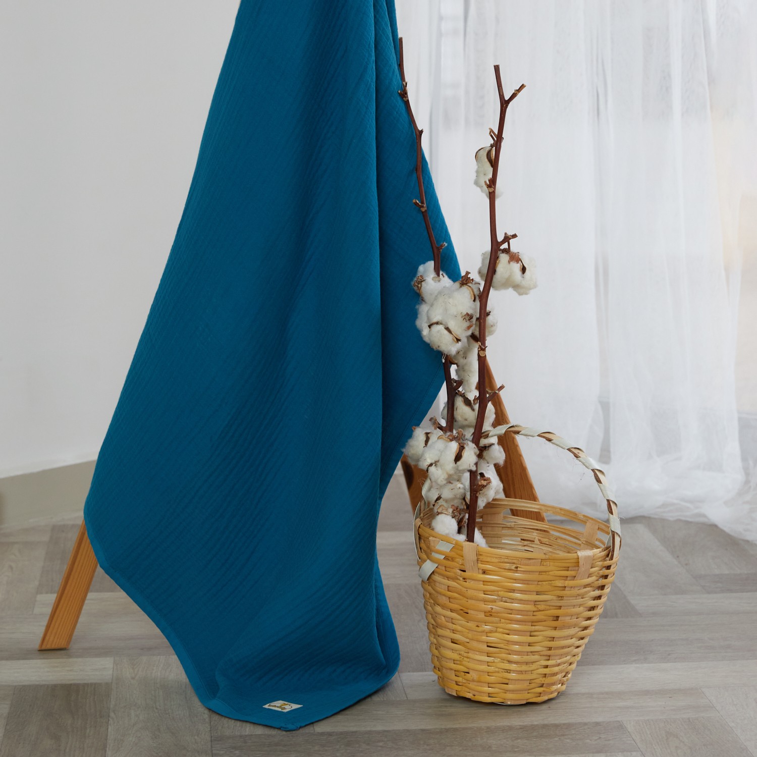 Organic 4 Layer Solid Color Muslin Baby Blanket - Petrol Blue Color