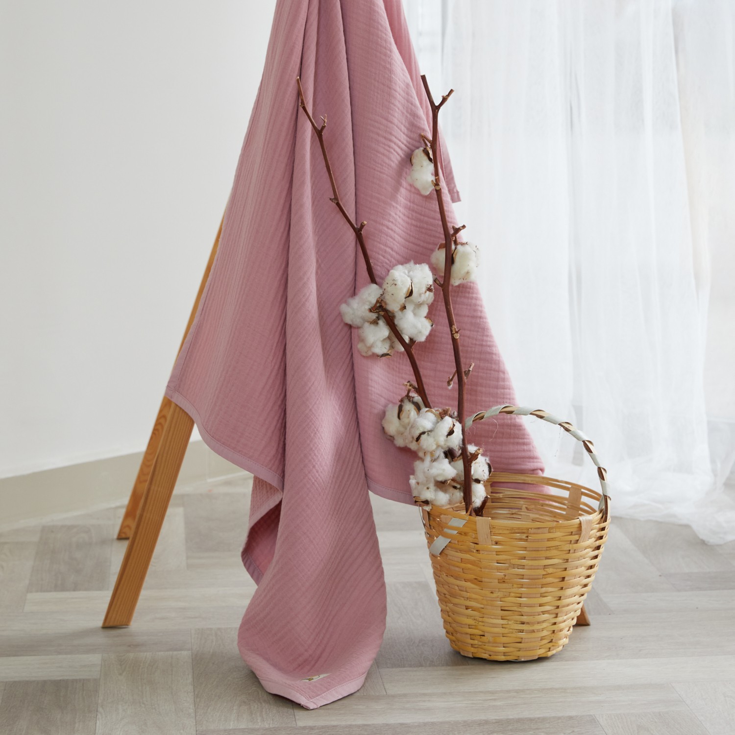 Organic 4 Layer Solid Color Muslin Baby Blanket - Pink Color
