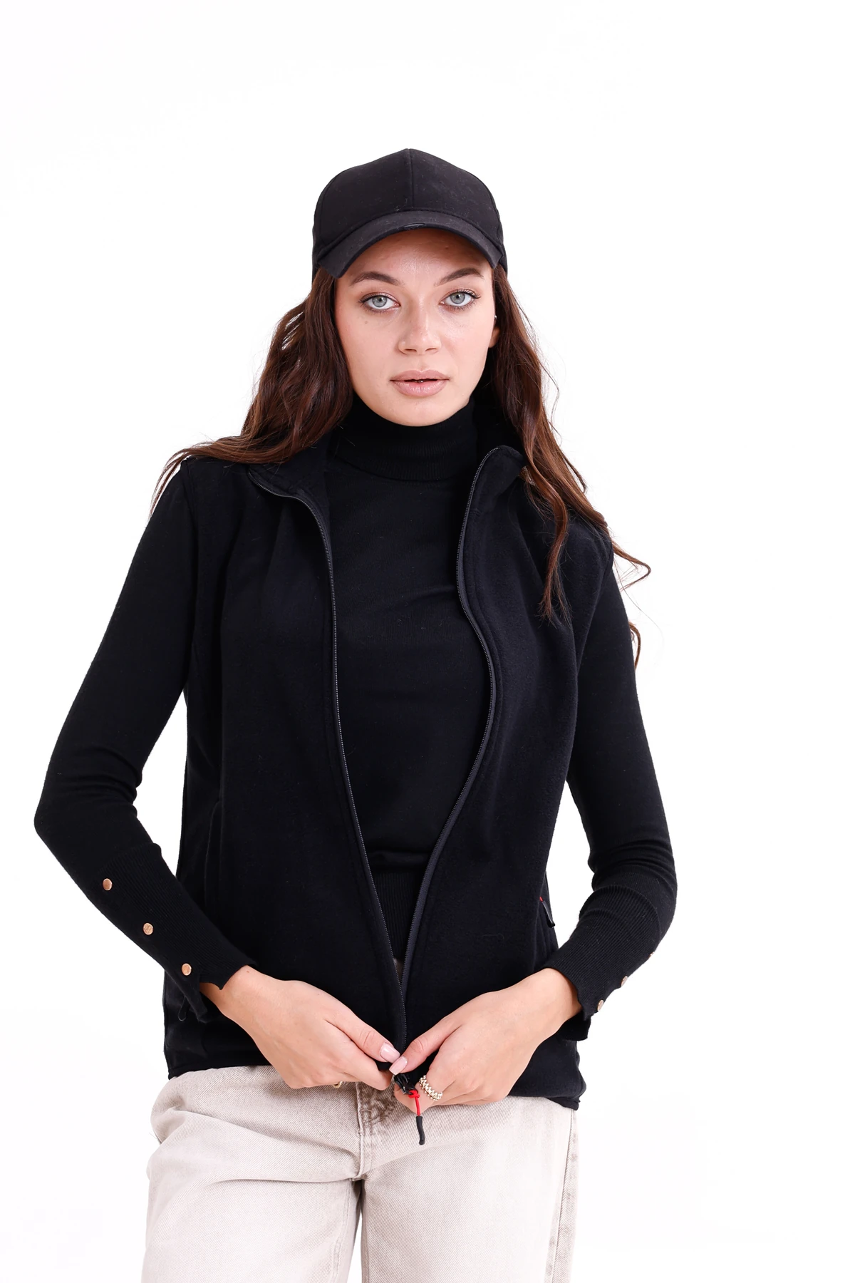 Monox Kadın Slim Fit Tam Fermuarlı Polar Yelek