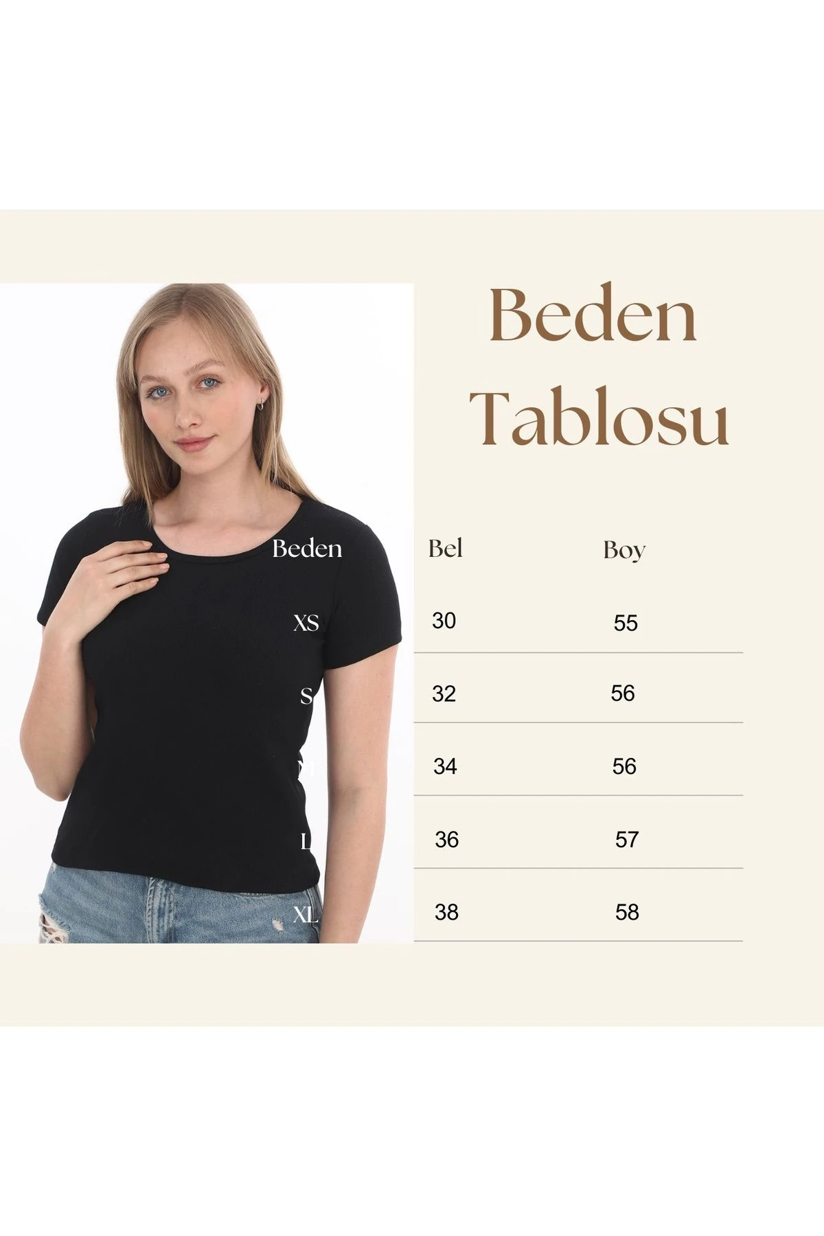 Kadın Fitilli Likralı Pamuk Basic Tshirt