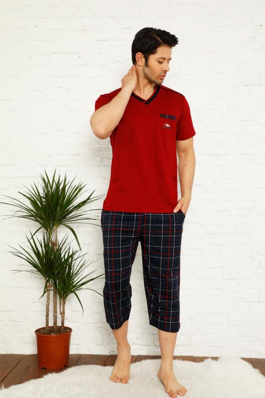 Monox Erkek Ekose Baskılı Bermuda Pijama Takımı