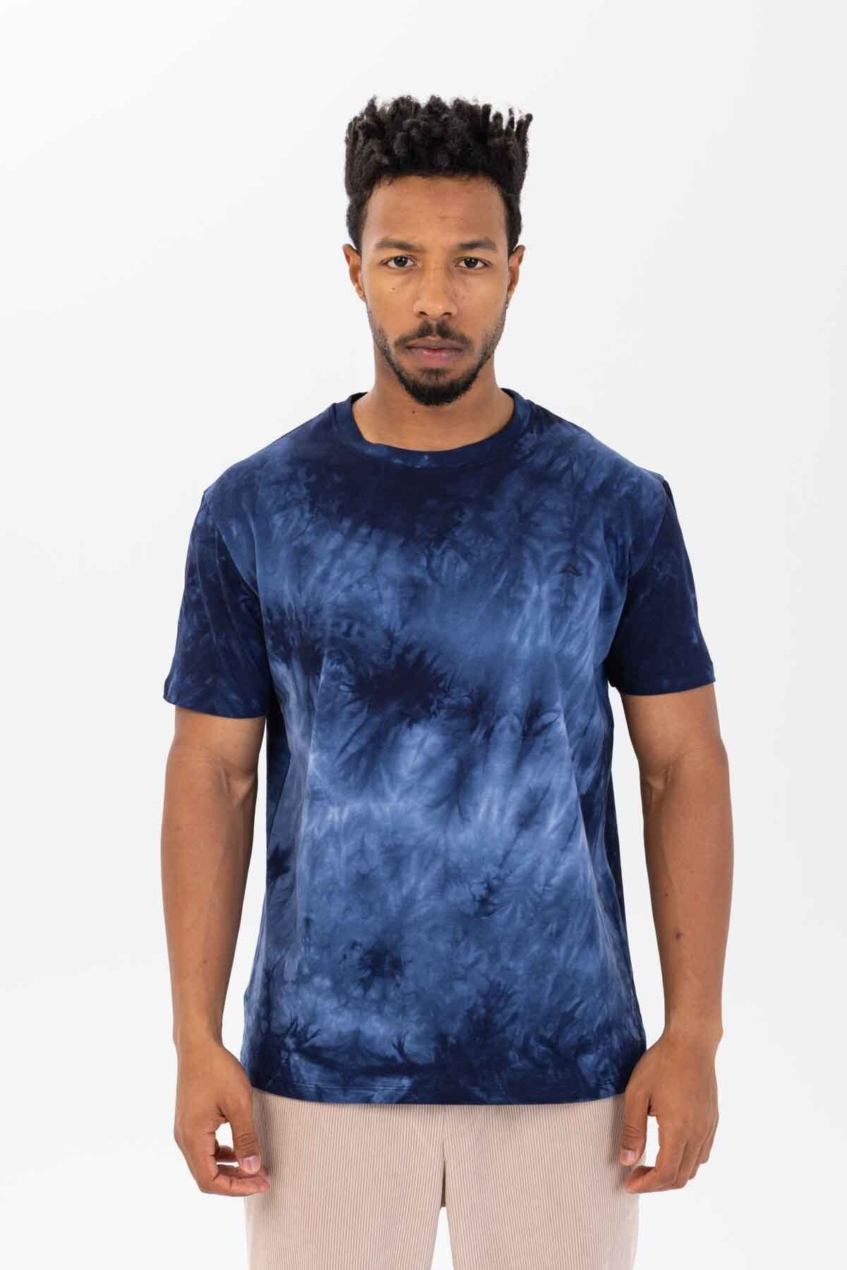 Erkek Batik Baskı Tshirt - lacivert