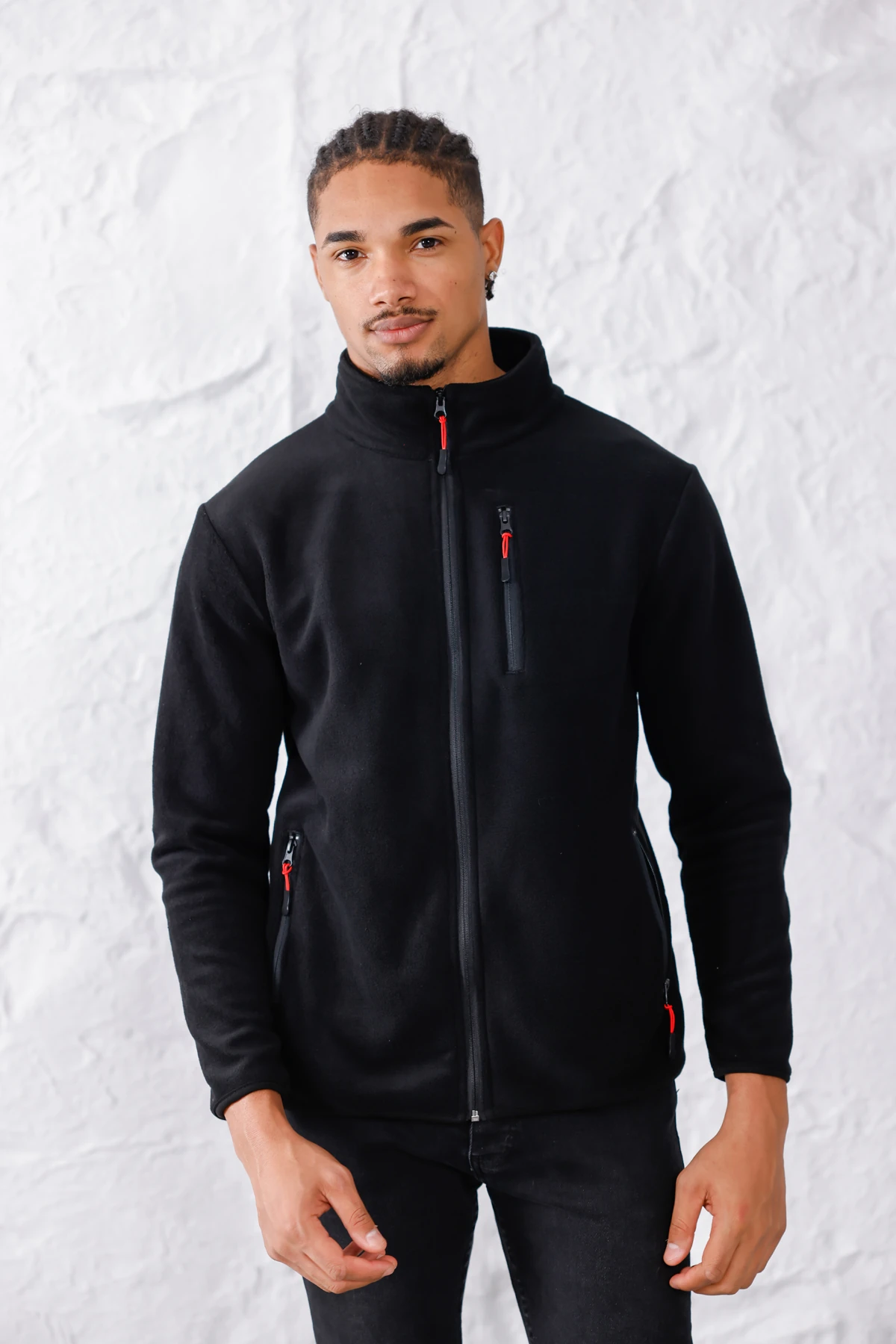 Monox Erkek Biyeli Fermuarlı Spor Polar Ceket - Siyah