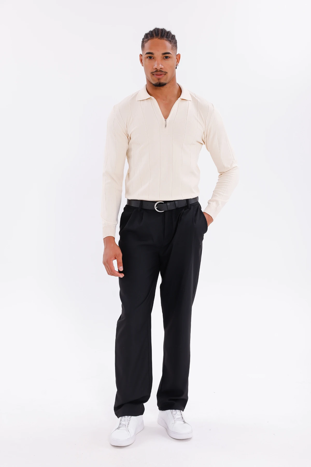 Monox Erkek Yarım Fermuarlı Polo Yaka Triko Kazak