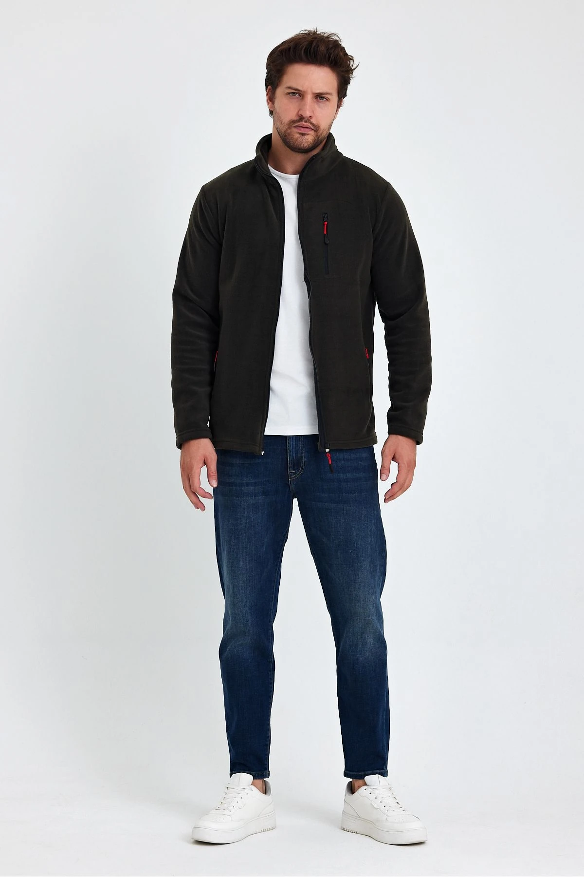 Erkek Outdoor Fermuarlı Polar Ceket - Haki