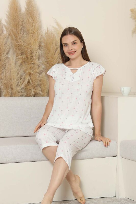 Monox Kadın Baskılı Bermuda Kelebek Fırfırlı Kol Pijama Takımı