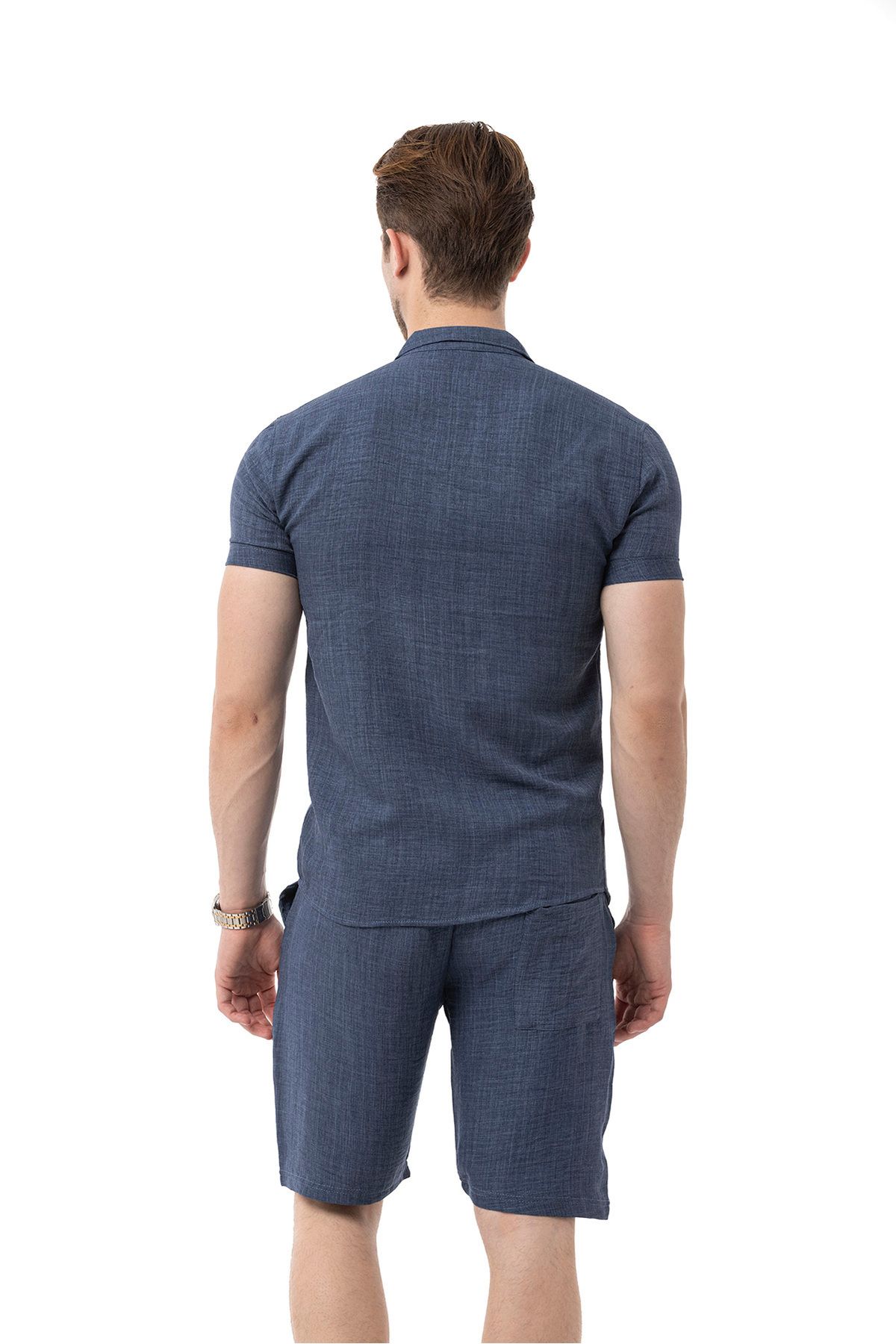 Erkek Mekanik Keten Gömlekli Şortlu Takım