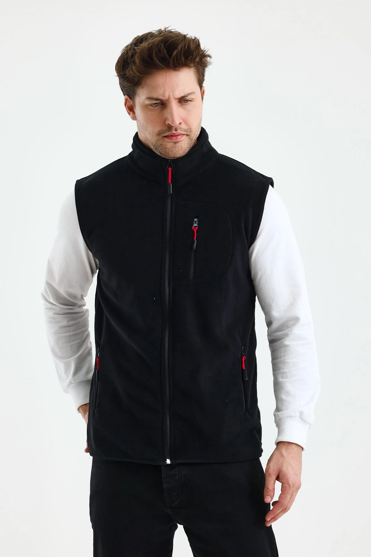 Erkek Tam Fermuarlı Spor Polar Yelek