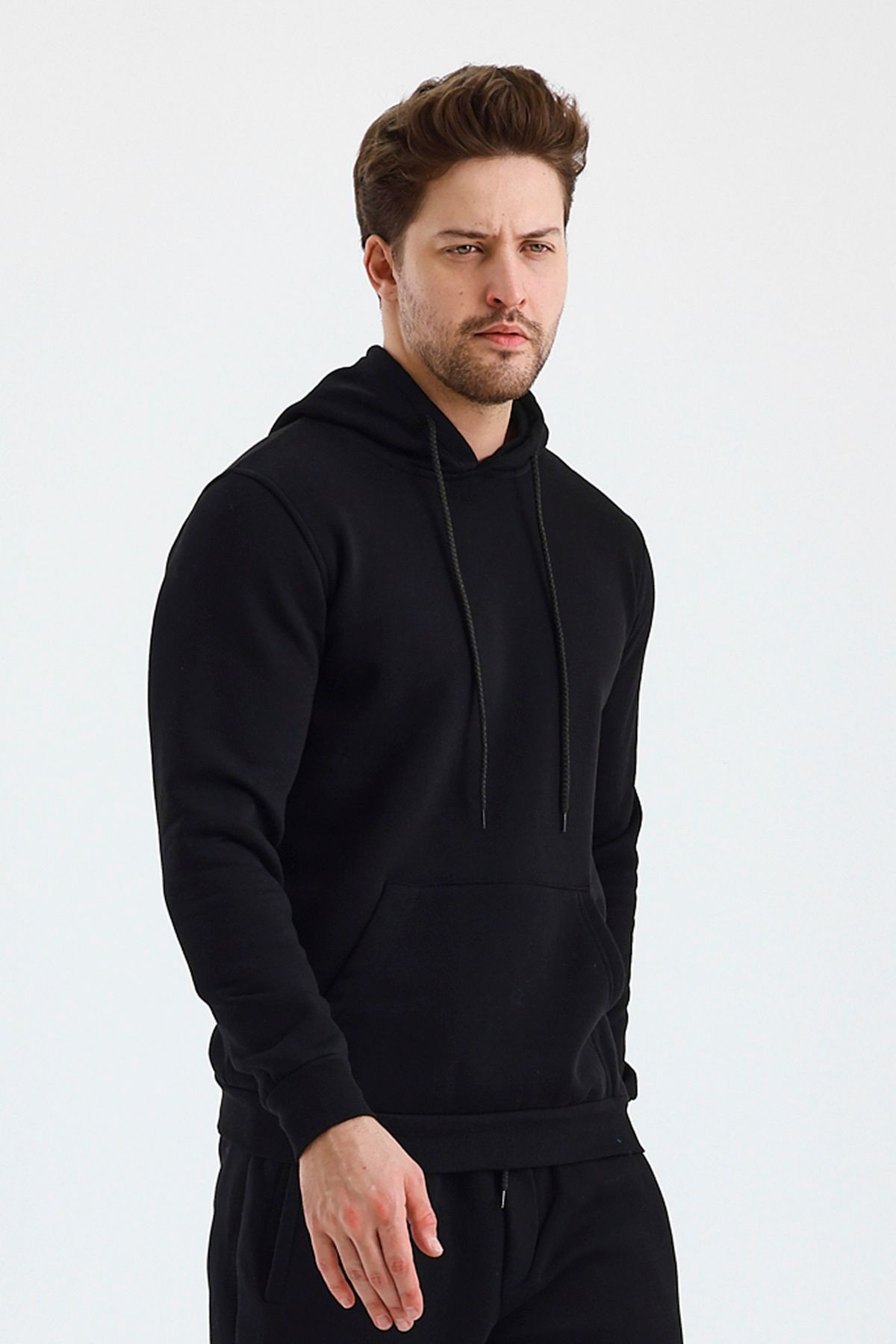 Erkek Kapşonlu 3 İplik Sweatshirt