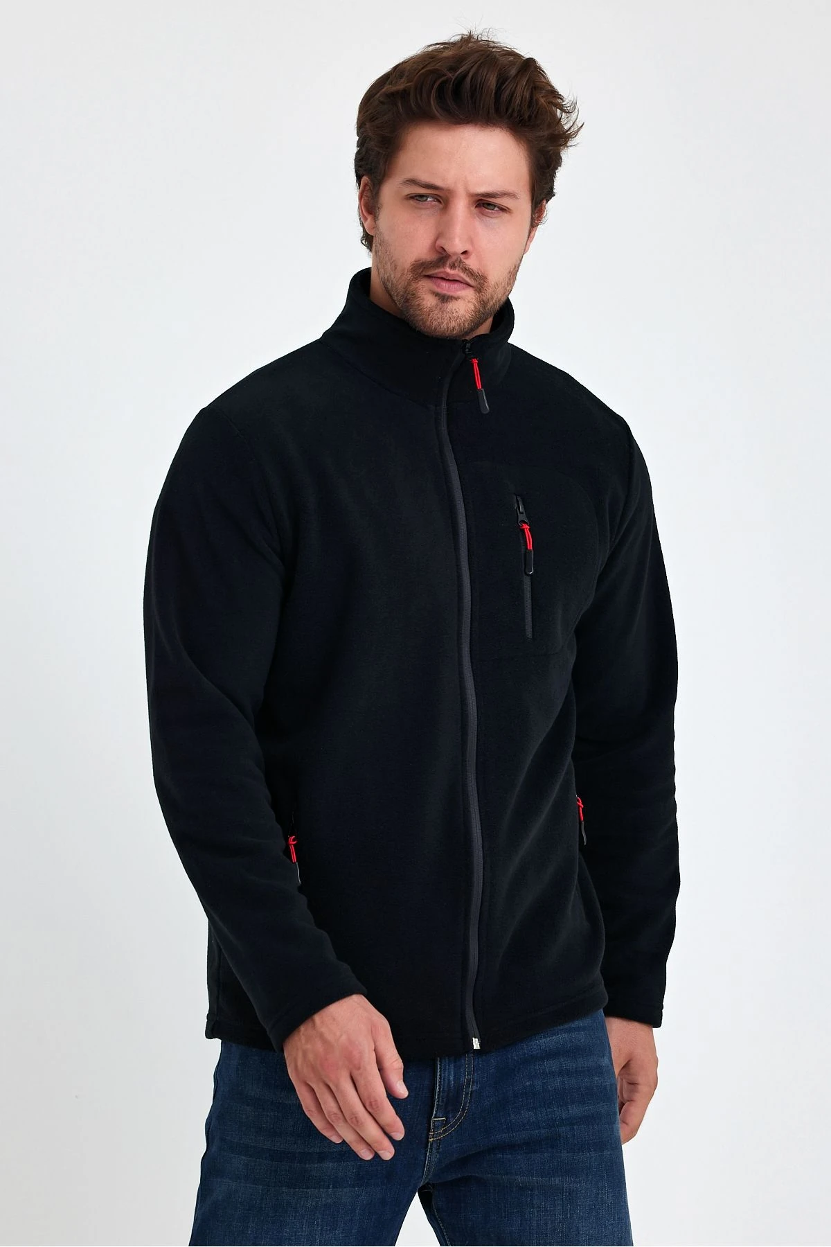 Erkek Outdoor Fermuarlı Polar Ceket - Siyah