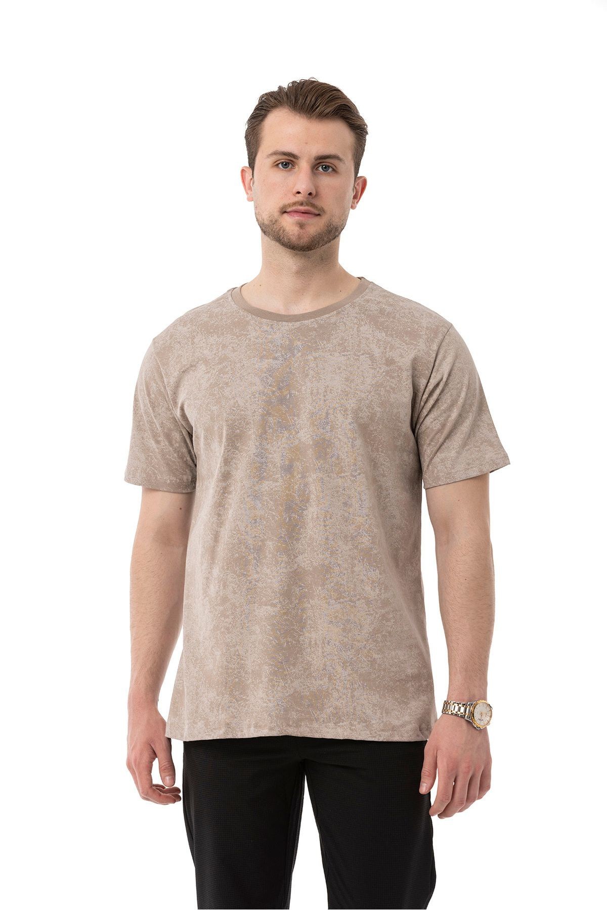 Erkek Baskılı Tshirt - bej
