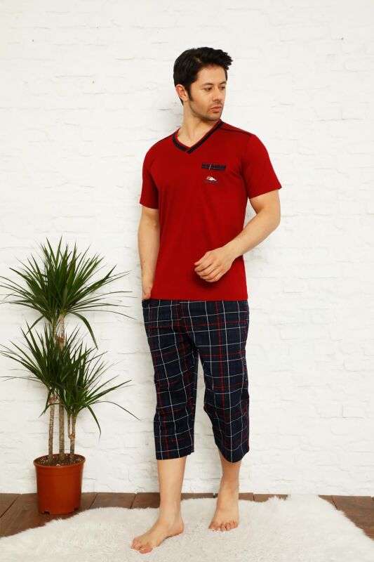 Monox Erkek Ekose Baskılı Bermuda Pijama Takımı