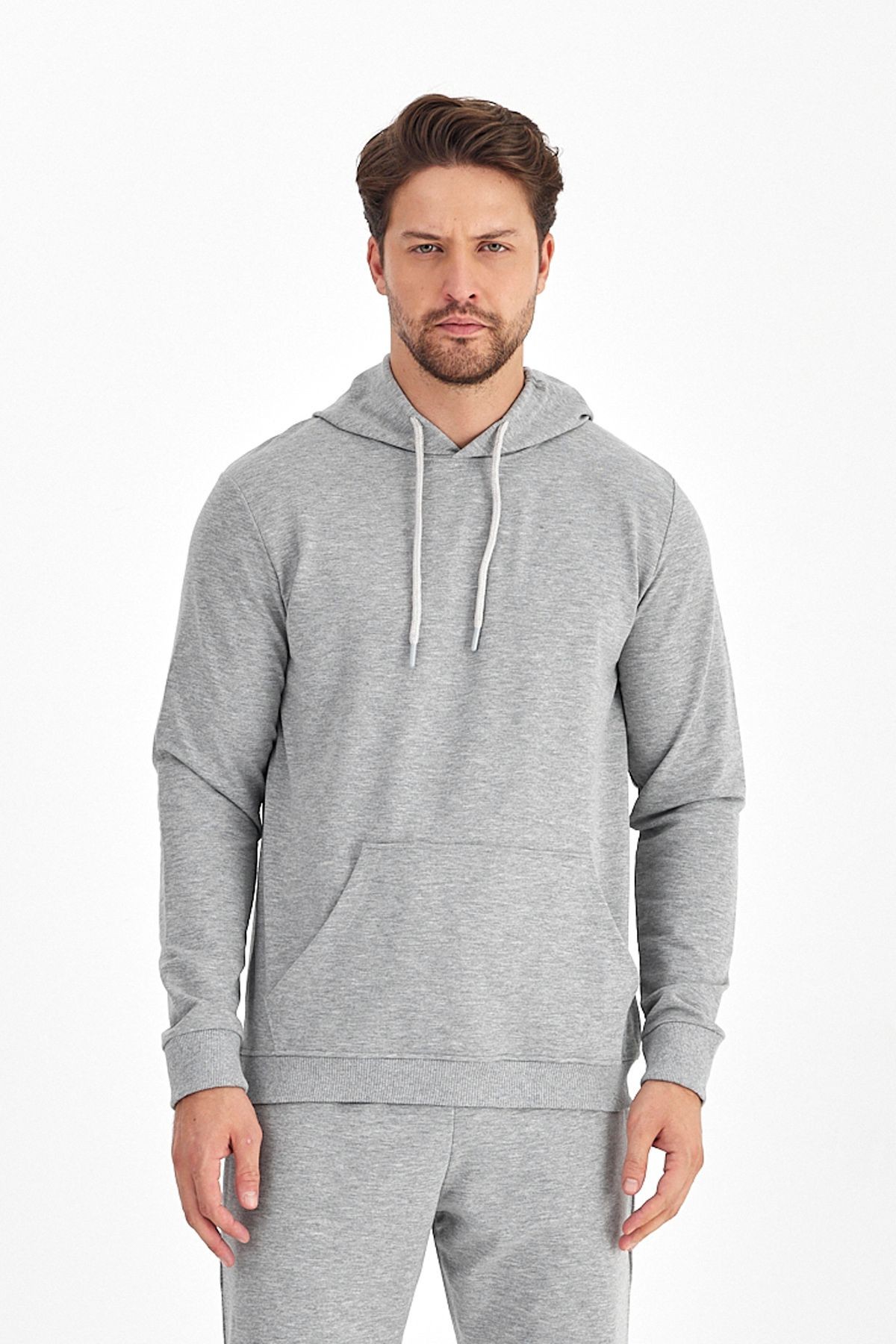 Erkek Gri Kapüşonlu Mevsimlik Sweatshirt