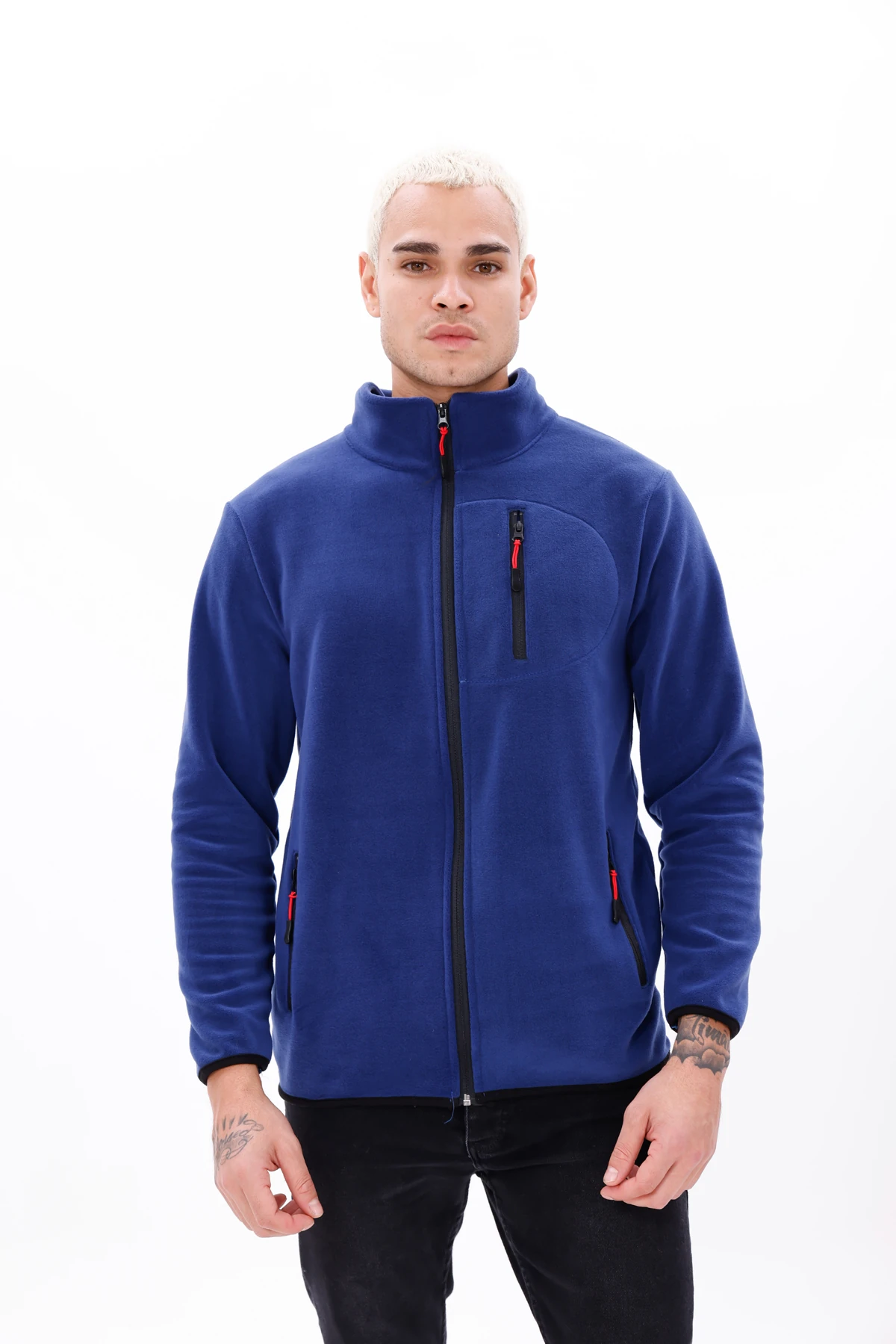 Monox Erkek Biyeli Fermuarlı Spor Polar Ceket - Saks