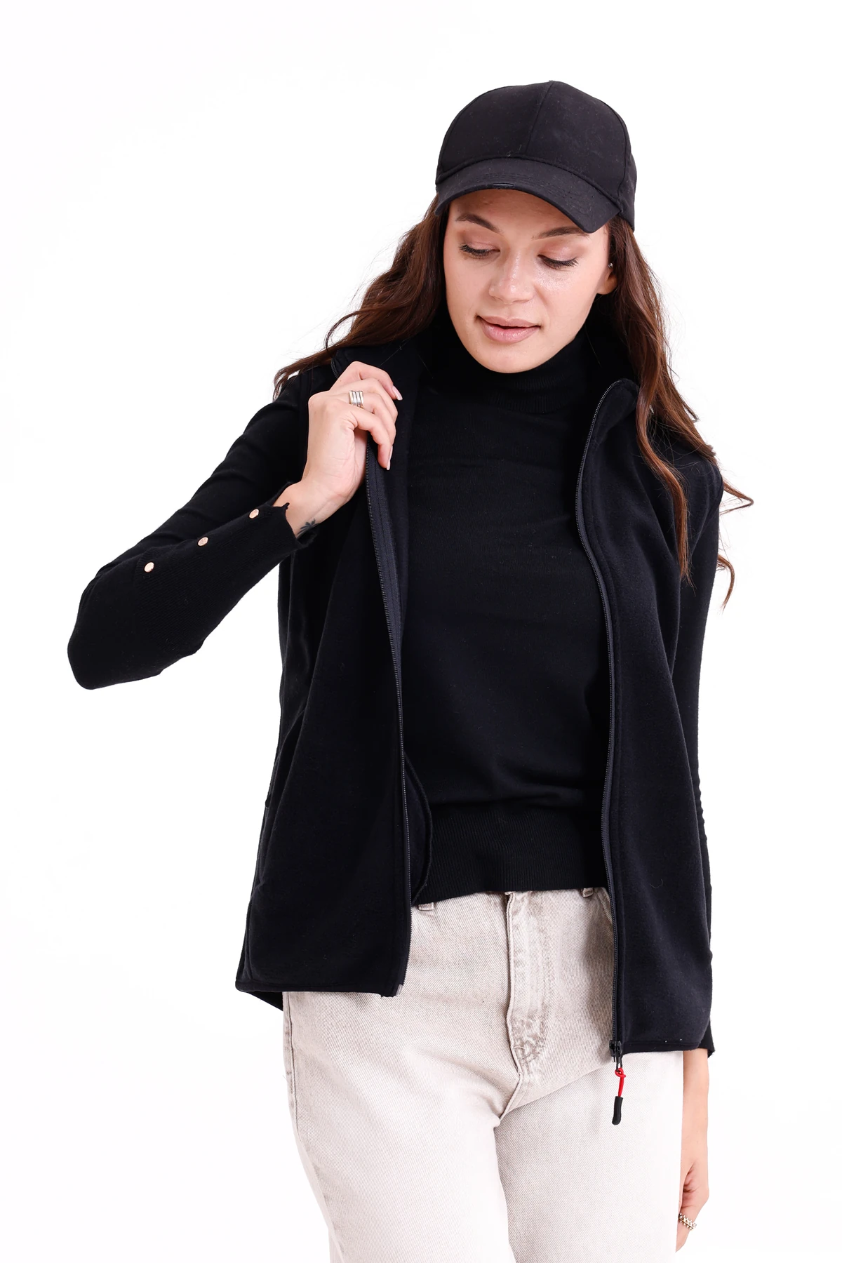 Monox Kadın Slim Fit Tam Fermuarlı Polar Yelek