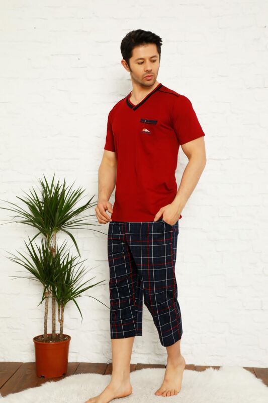 Monox Erkek Ekose Baskılı Bermuda Pijama Takımı