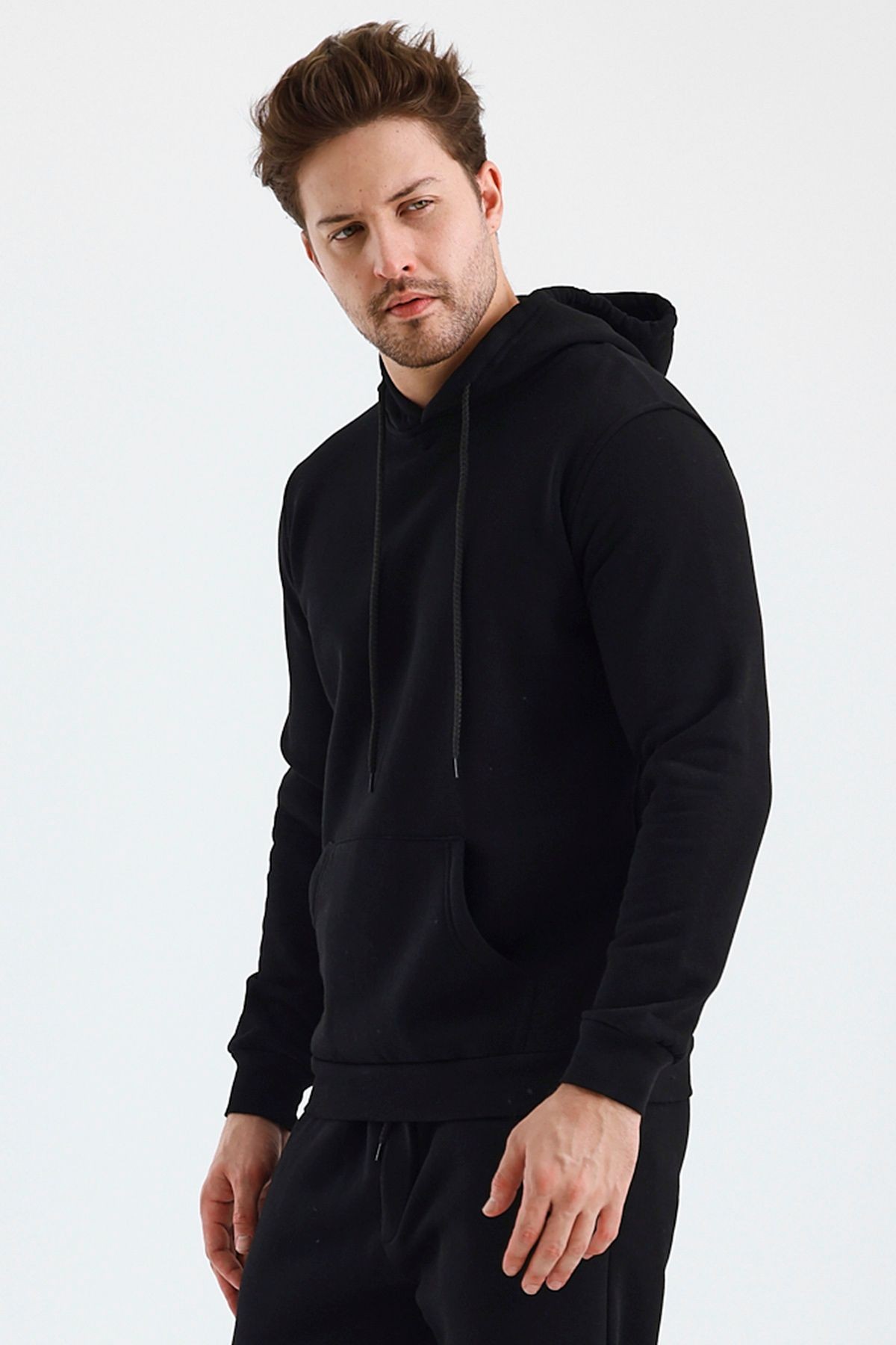 Erkek Kapşonlu 3 İplik Sweatshirt