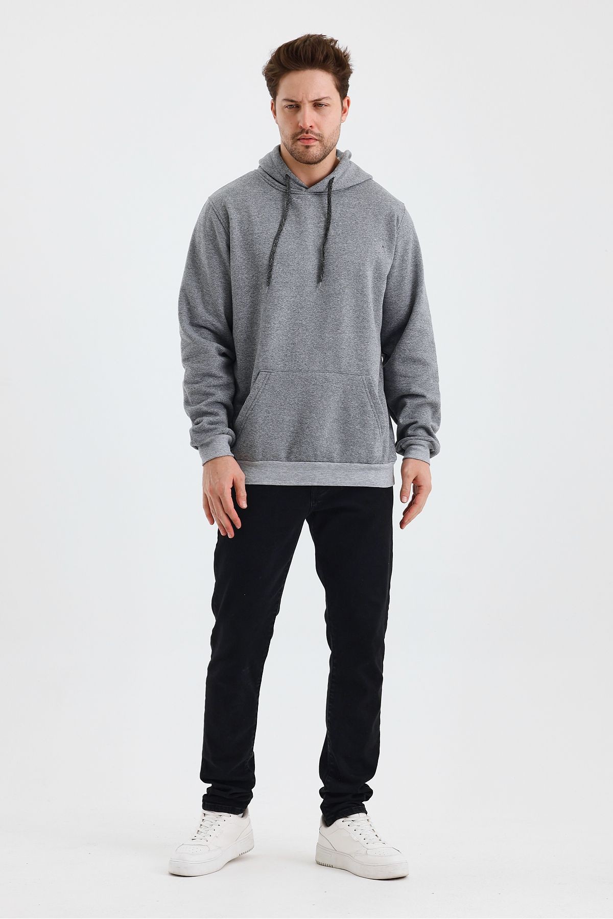 Erkek Kapşonlu Muline 3 İplik Sweatshirt