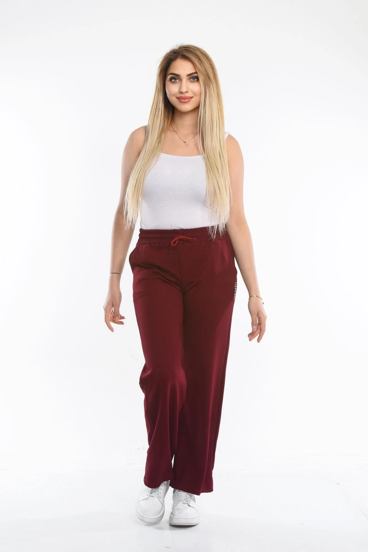 Kadın Oys Geniş Paça Jogger Modal Eşofman Altı - Bordo