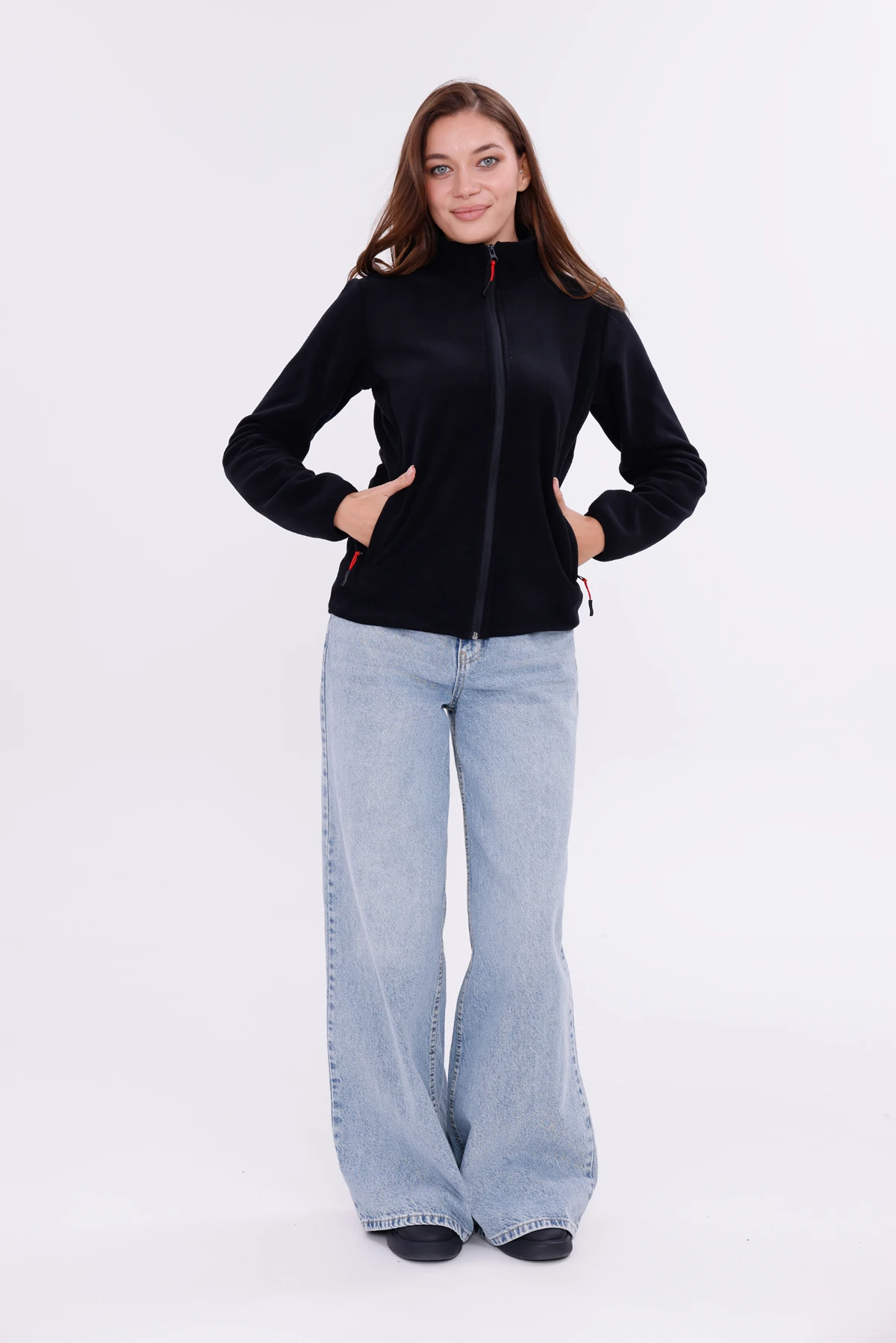 Monox Kadın Slim Fit Tam Fermuarlı Polar Ceket - Siyah