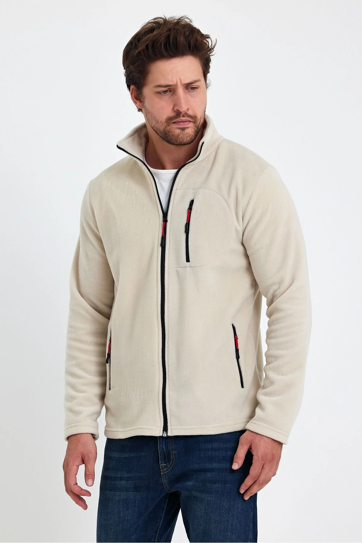 Erkek Outdoor Fermuarlı Polar Ceket - Bej